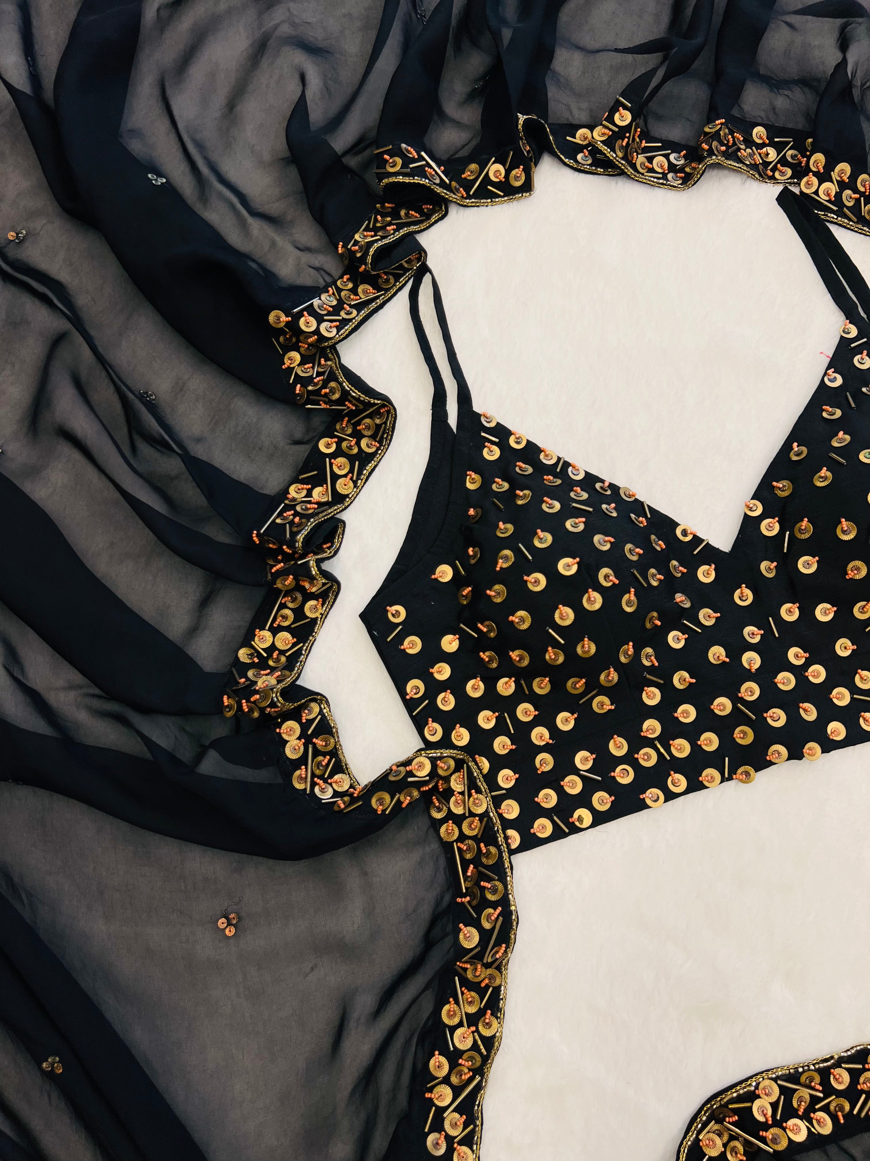 Nazm Black Handwork Saree