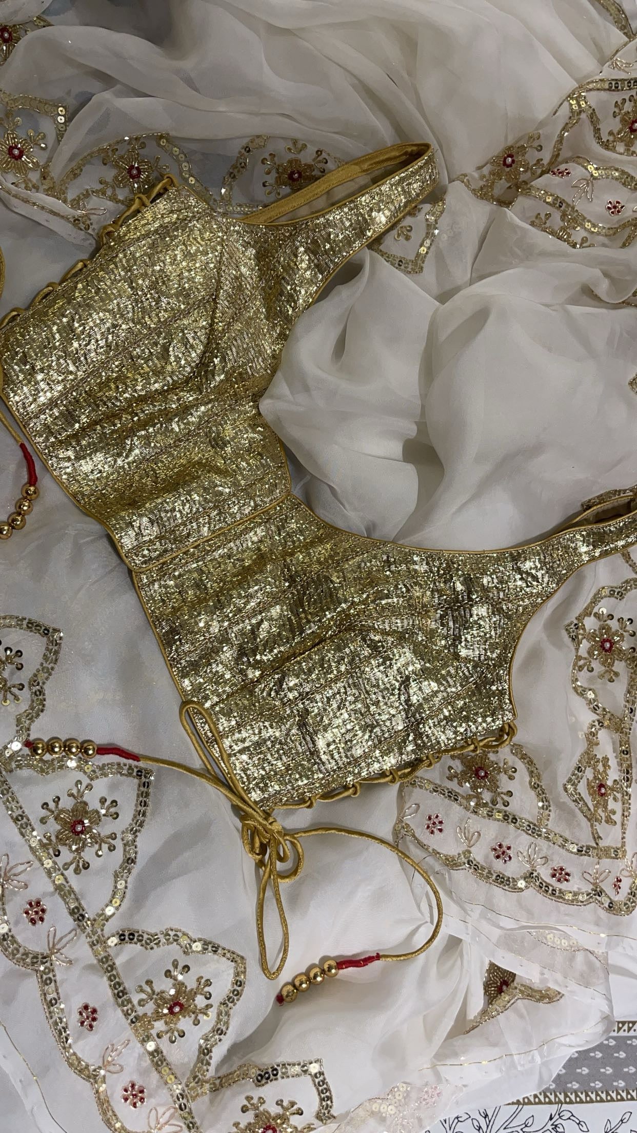 Elegant White Organza Saree with Gota Patti & Sequin Border