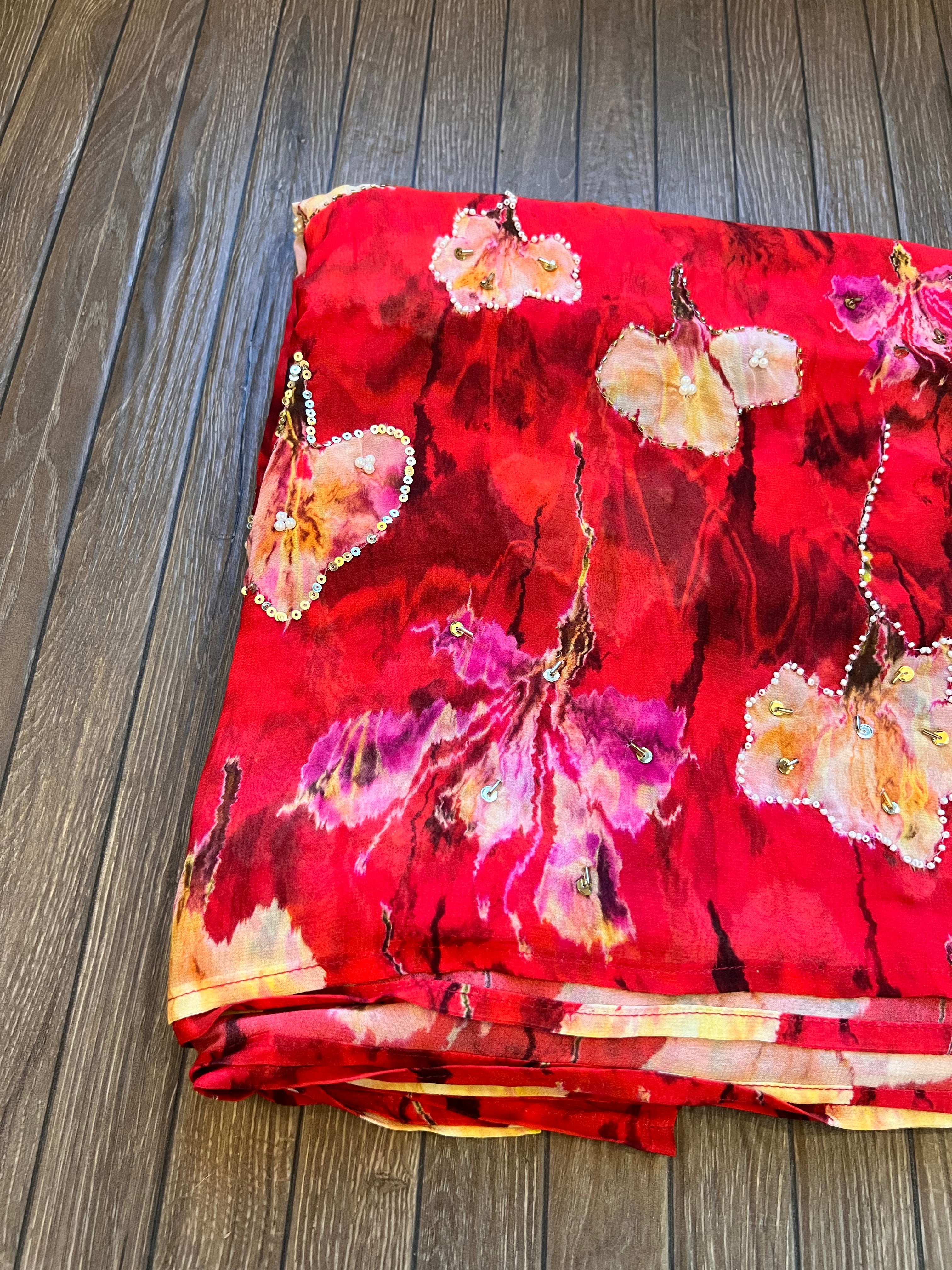 Scarlet Bloom Handwork saree