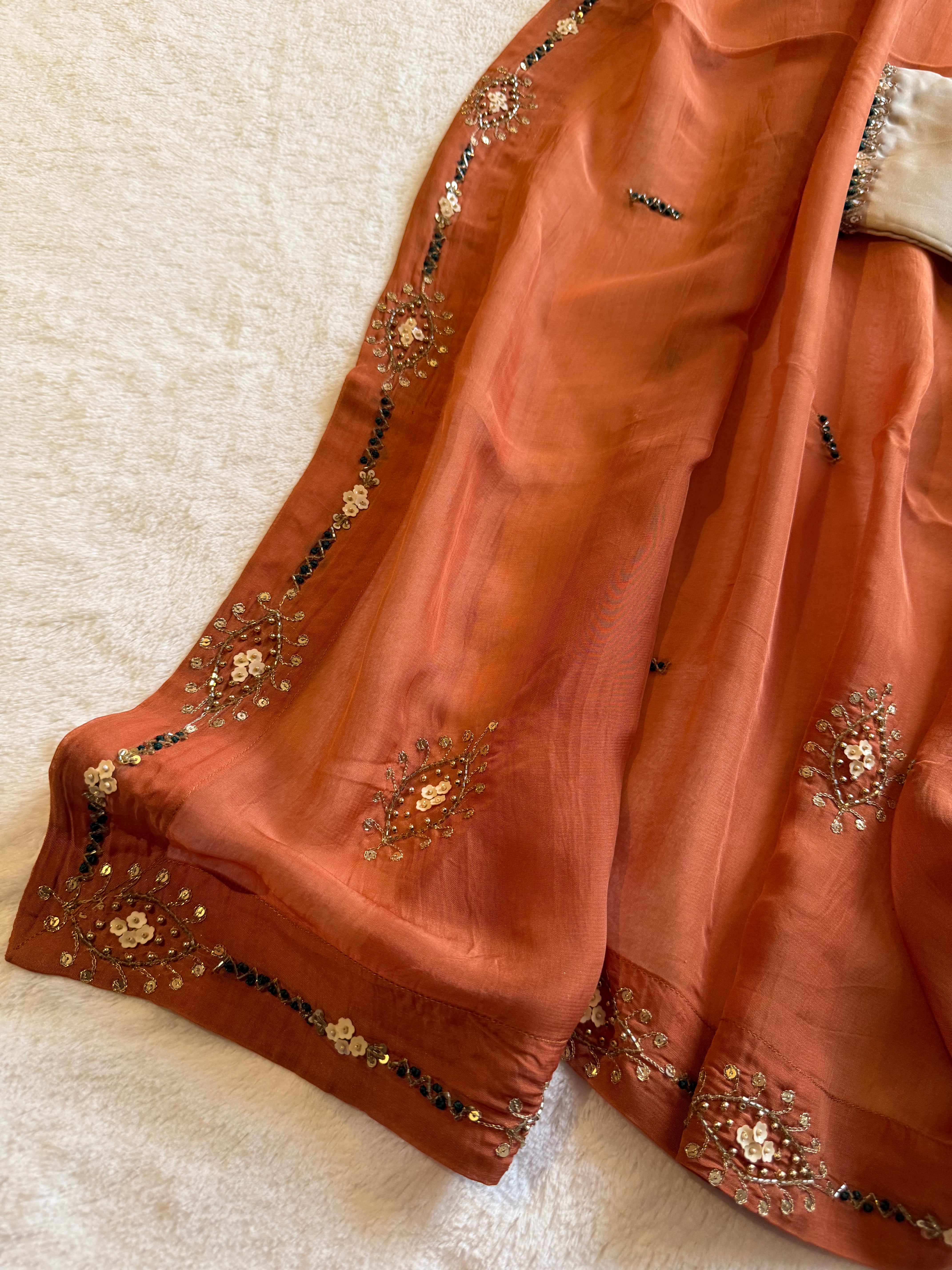 Saffron Mist Handwork Embroidered Saree