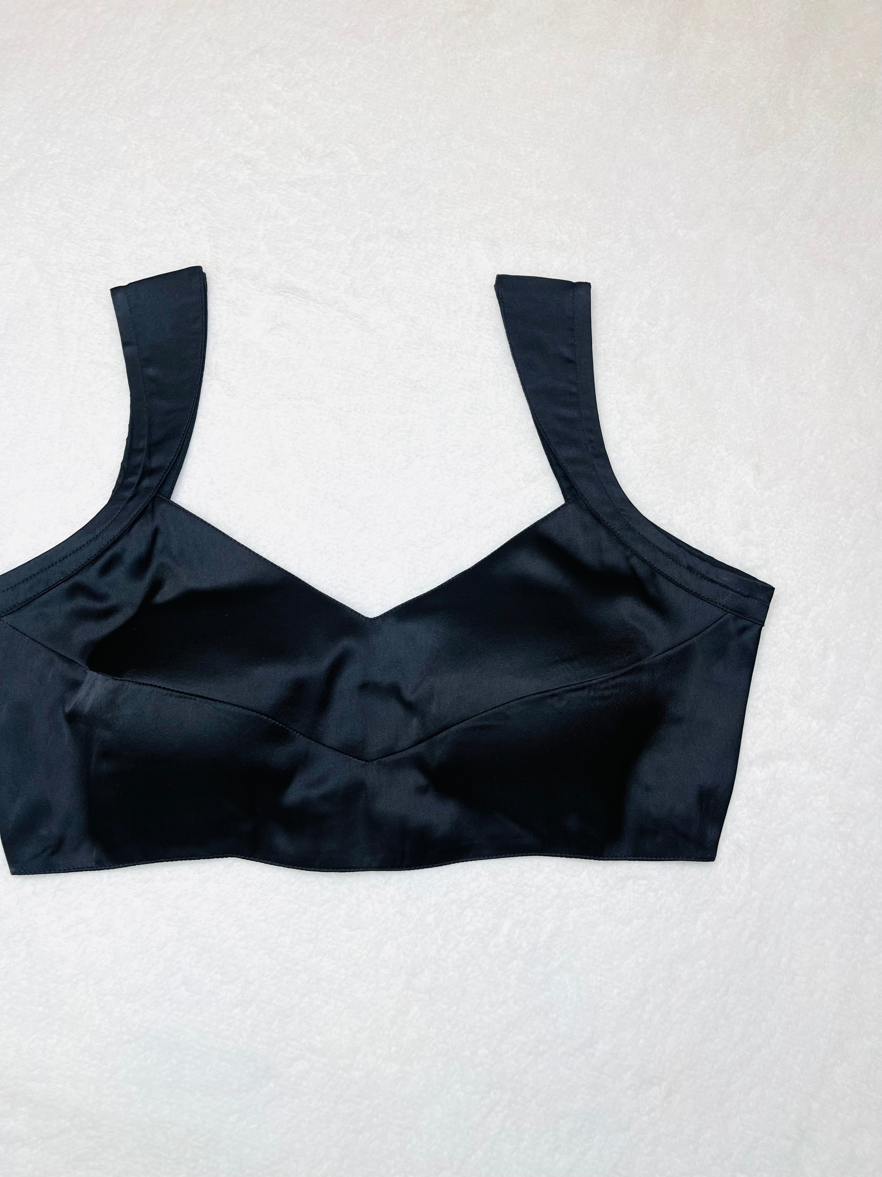 Satin Black Sweetheart Neck Blouse