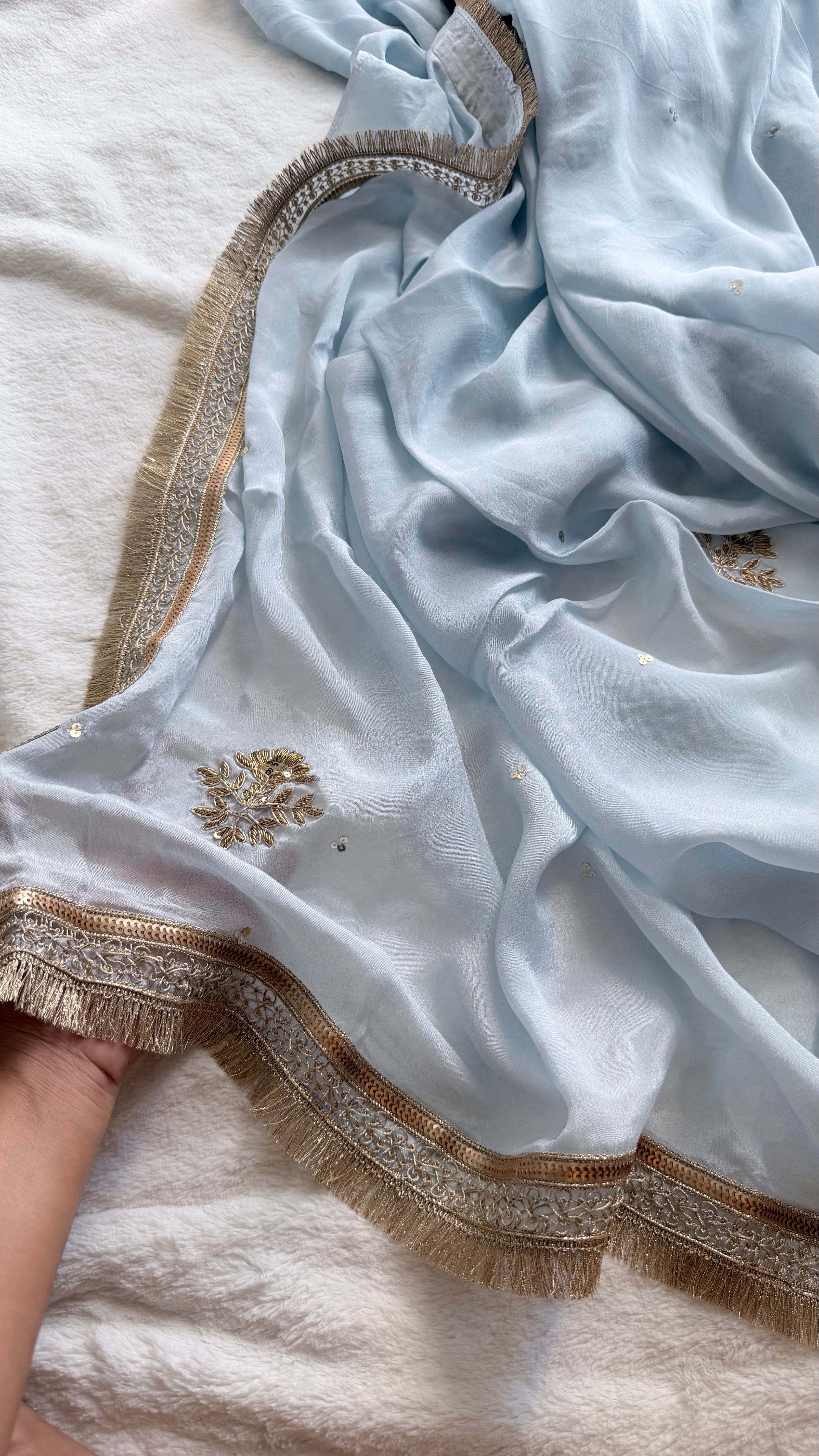 Frosted sky Handwork saree
