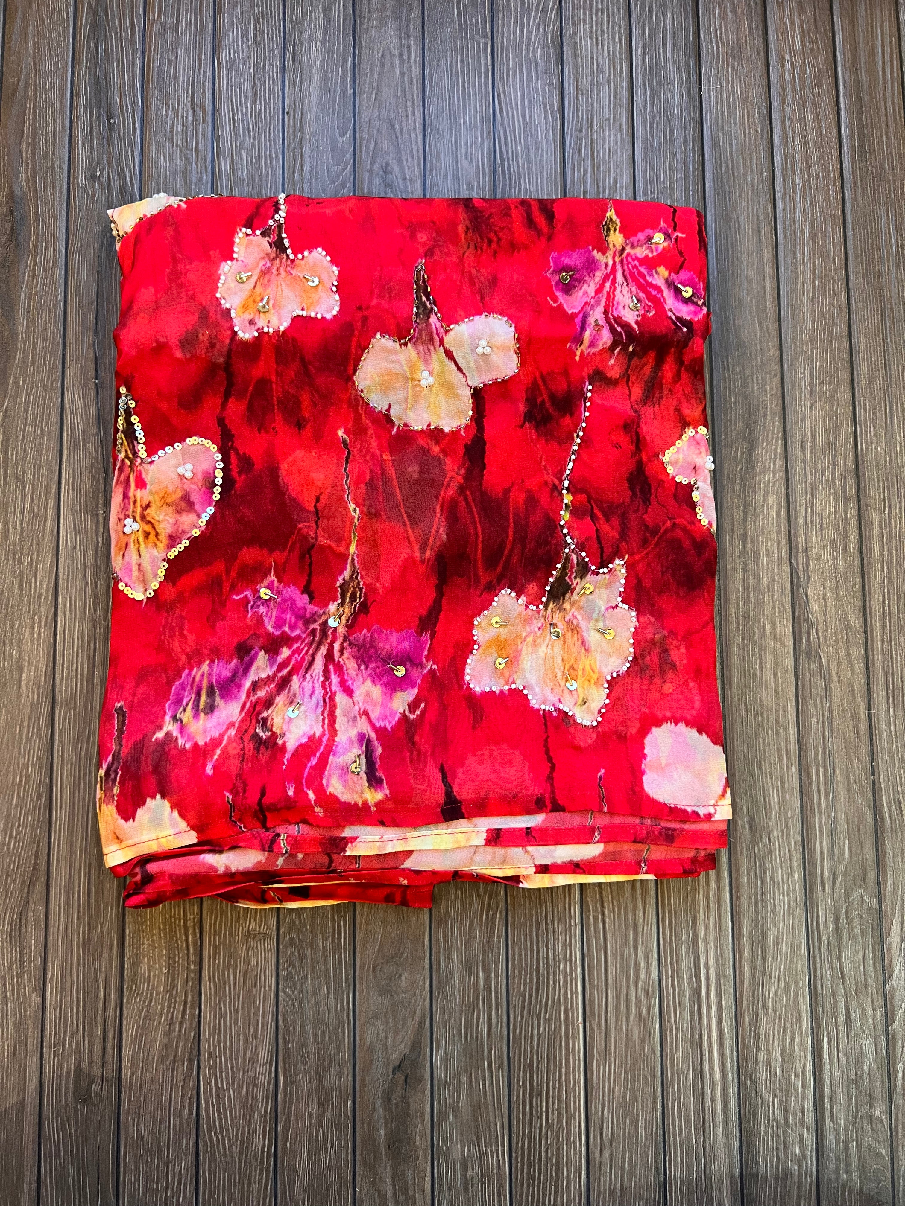 Scarlet Bloom Handwork saree