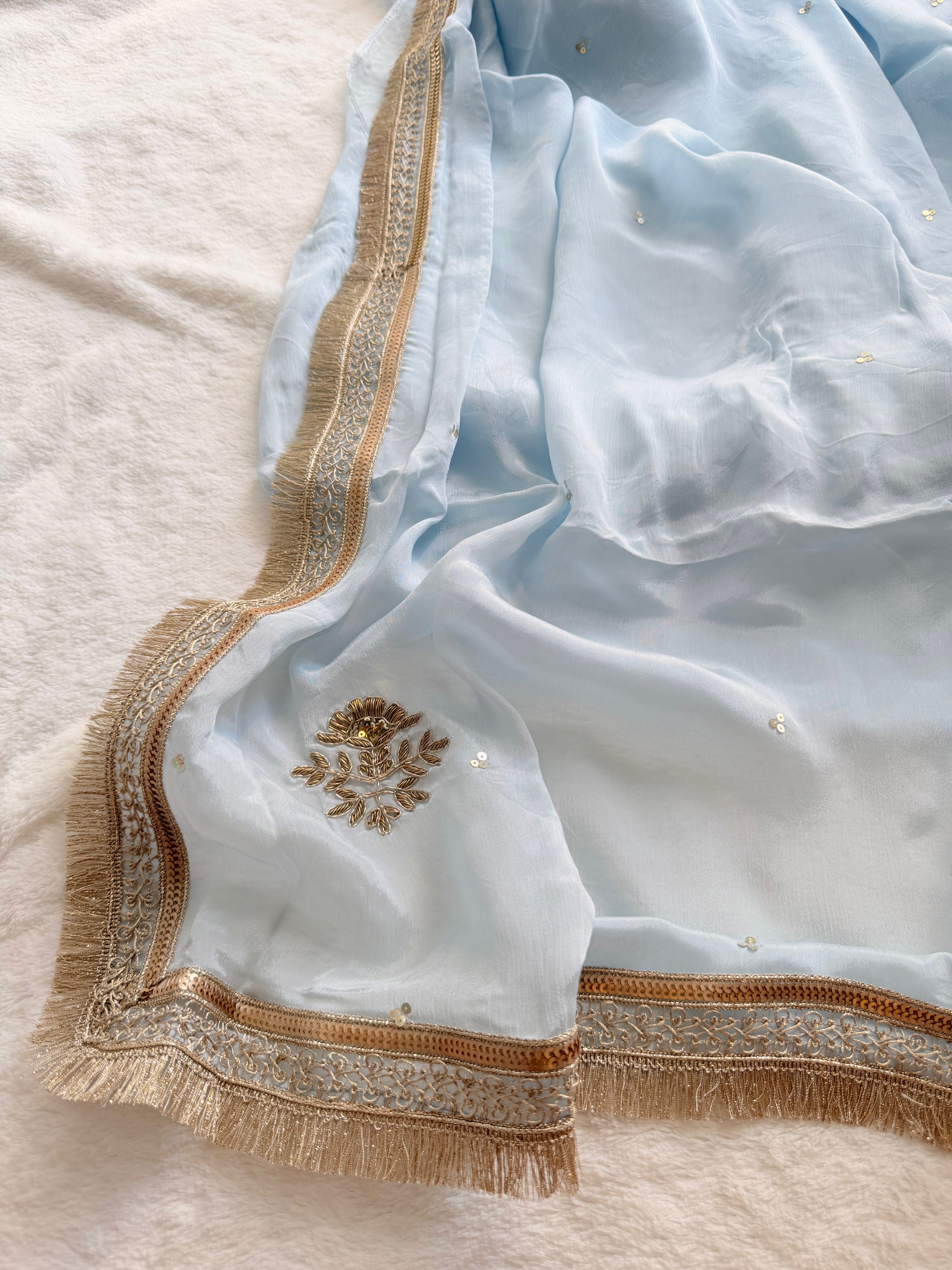 Frosted sky Handwork saree