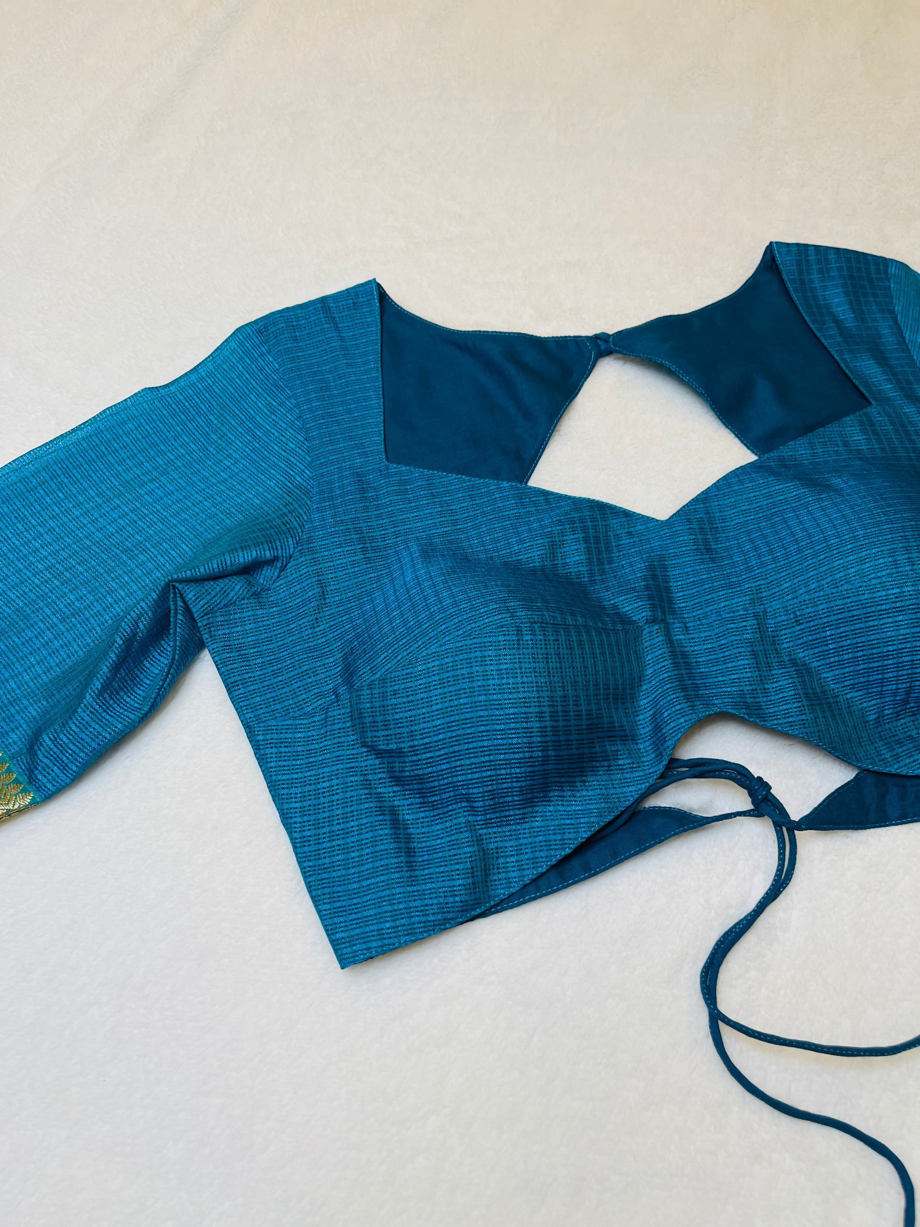 Rama Blue Kota Doriya Backless Blouse