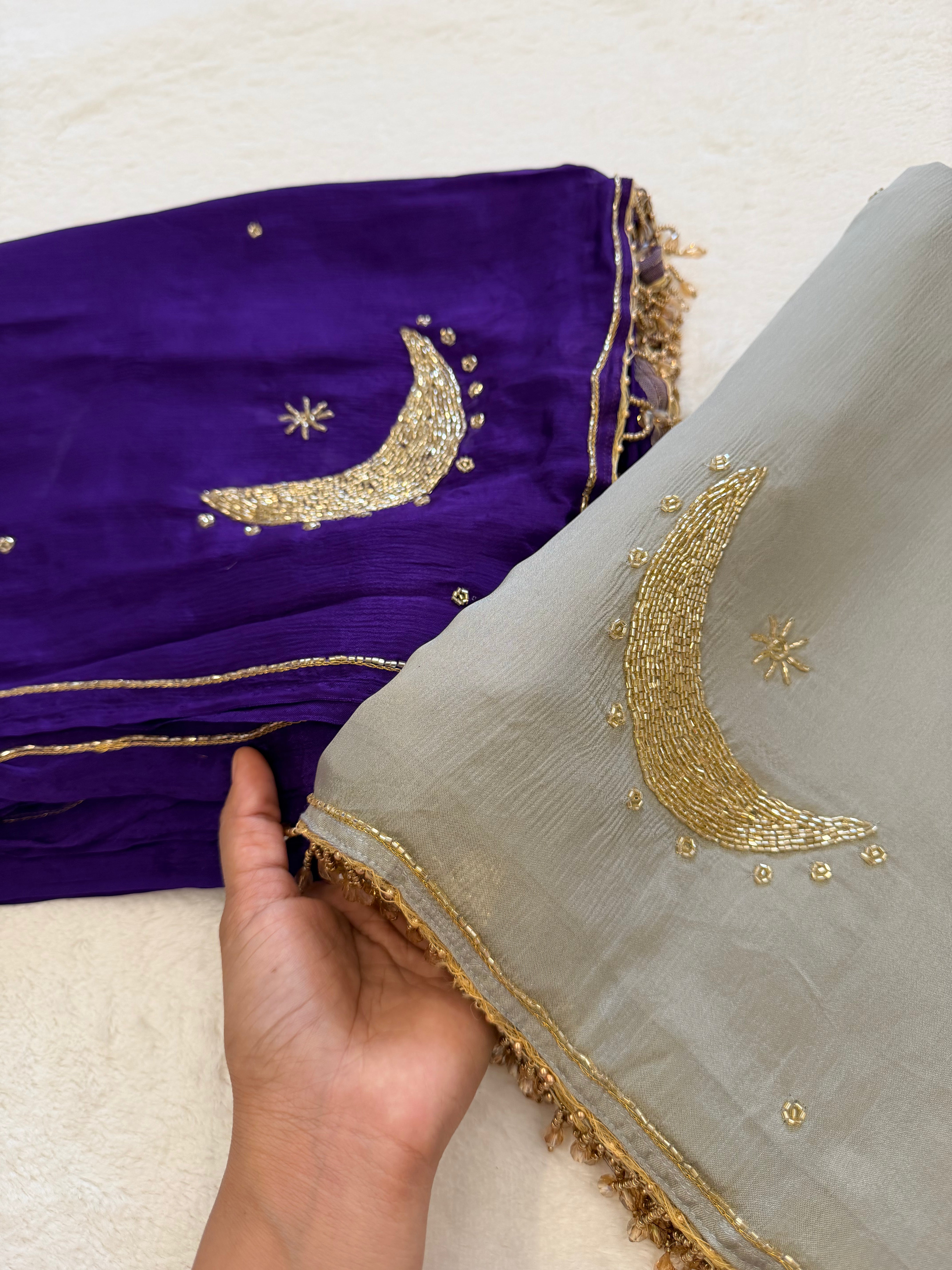 Kanika grey handwork saree