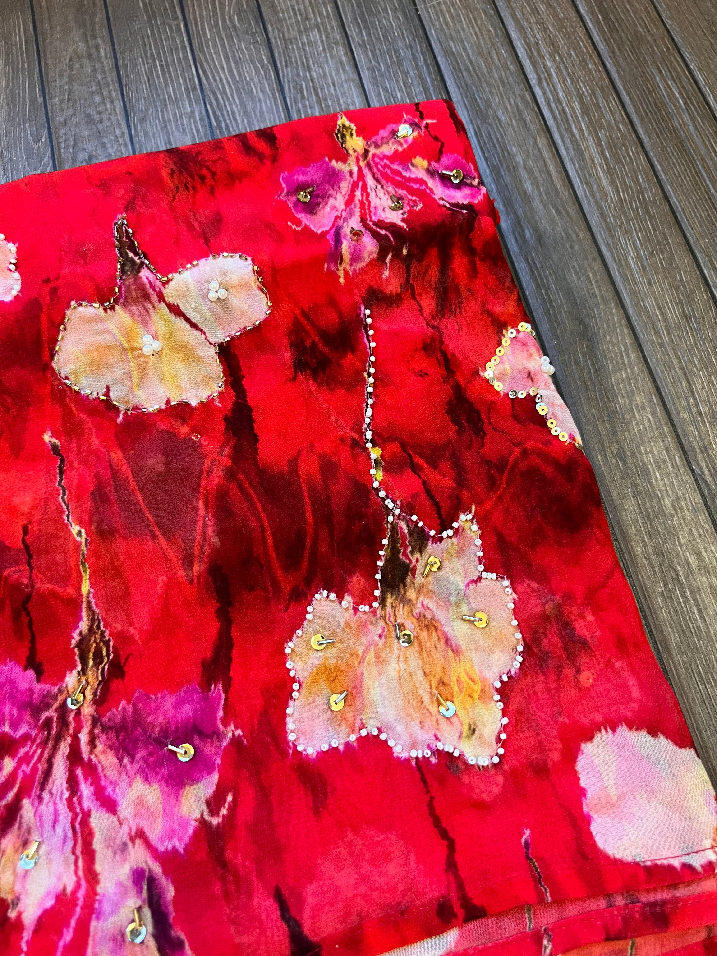 Scarlet Bloom Handwork saree