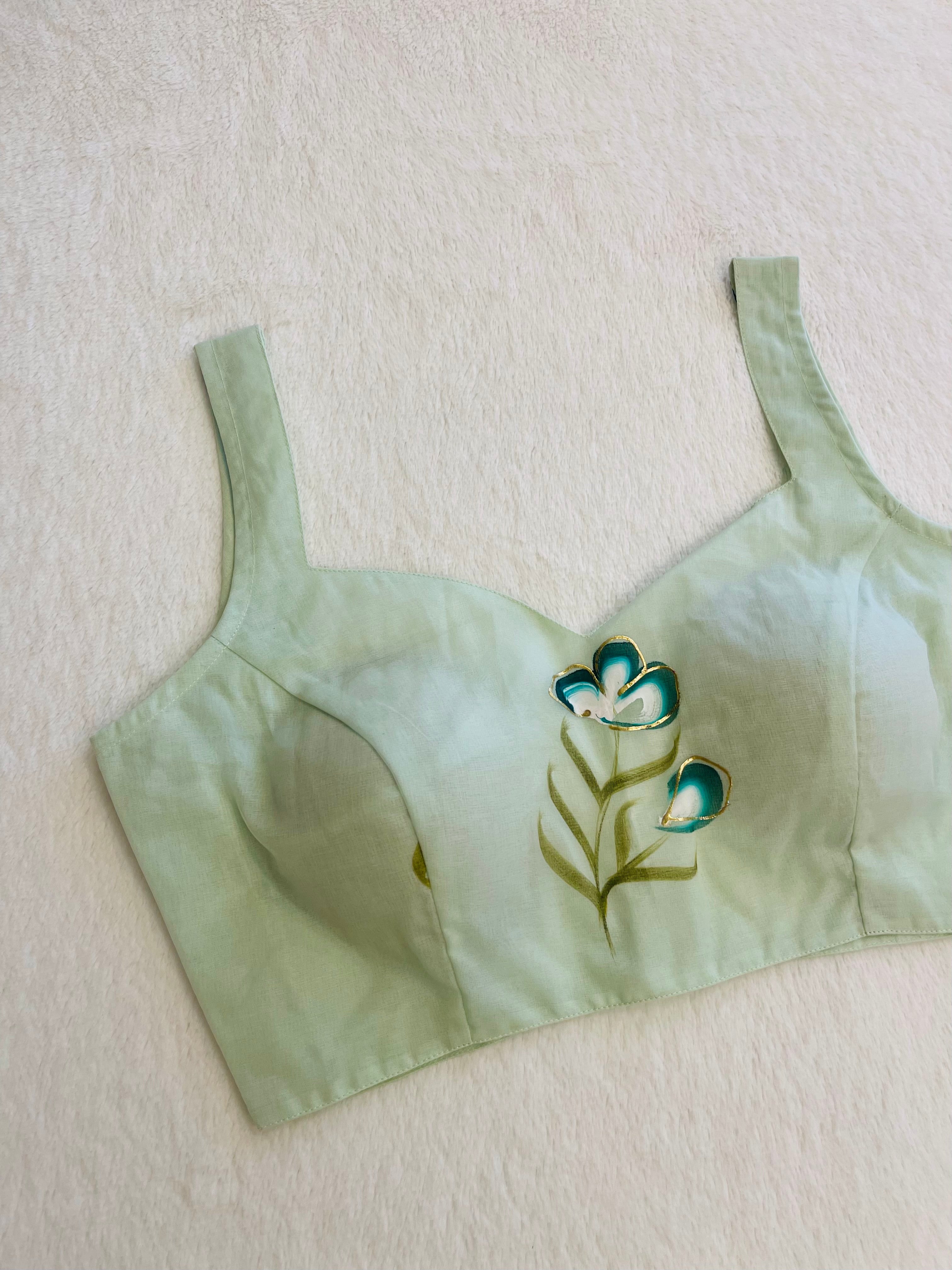 Ruhana Ming green organza hand paint blouse