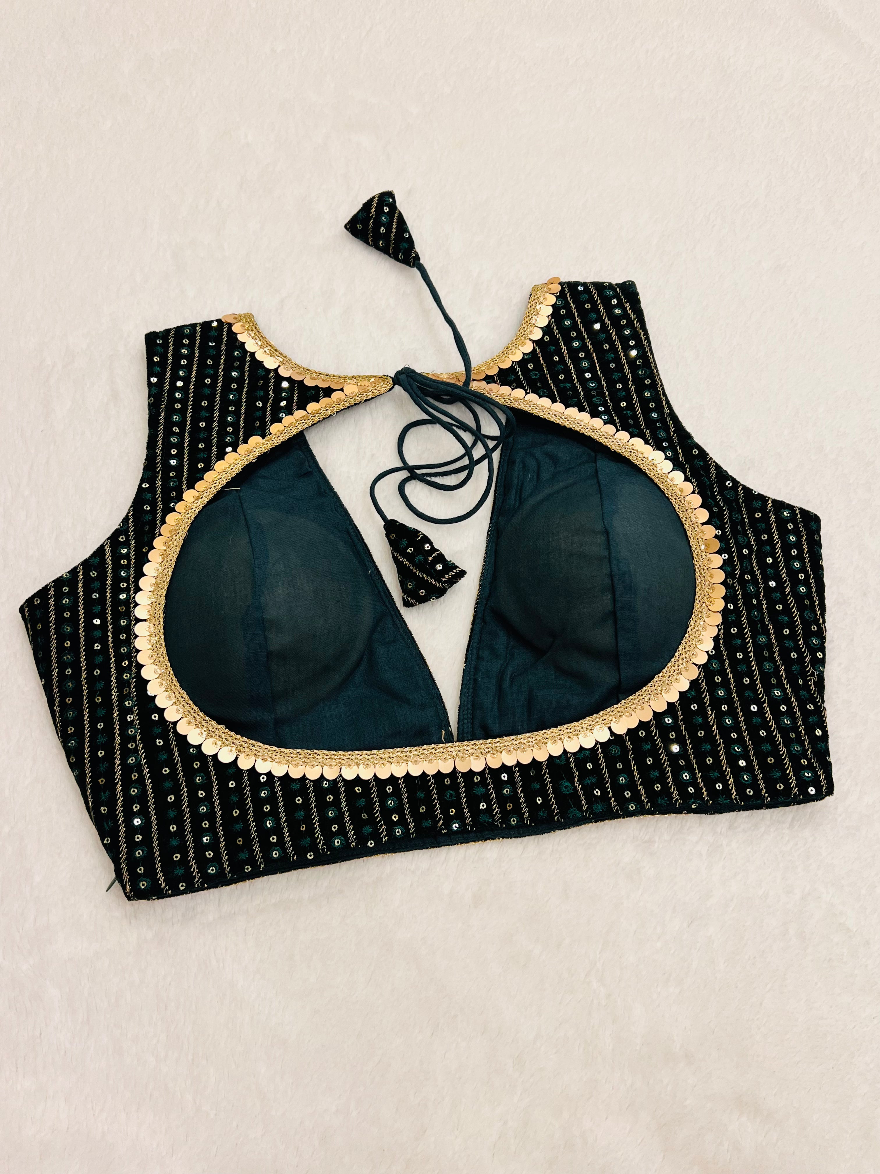 ZARIYA SEQUINS DARK GREEN BLOUSE