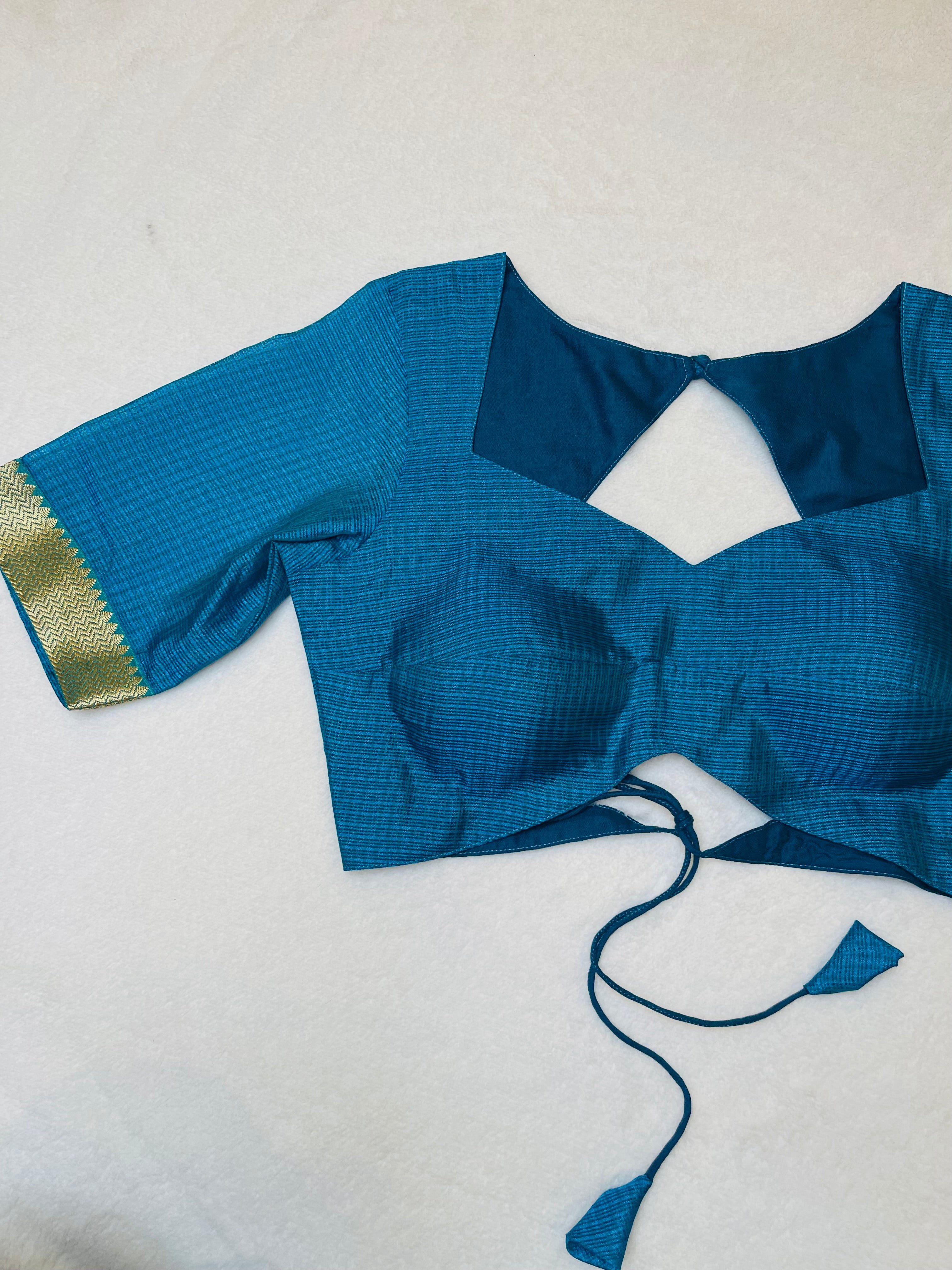Rama Blue Kota Doriya Backless Blouse