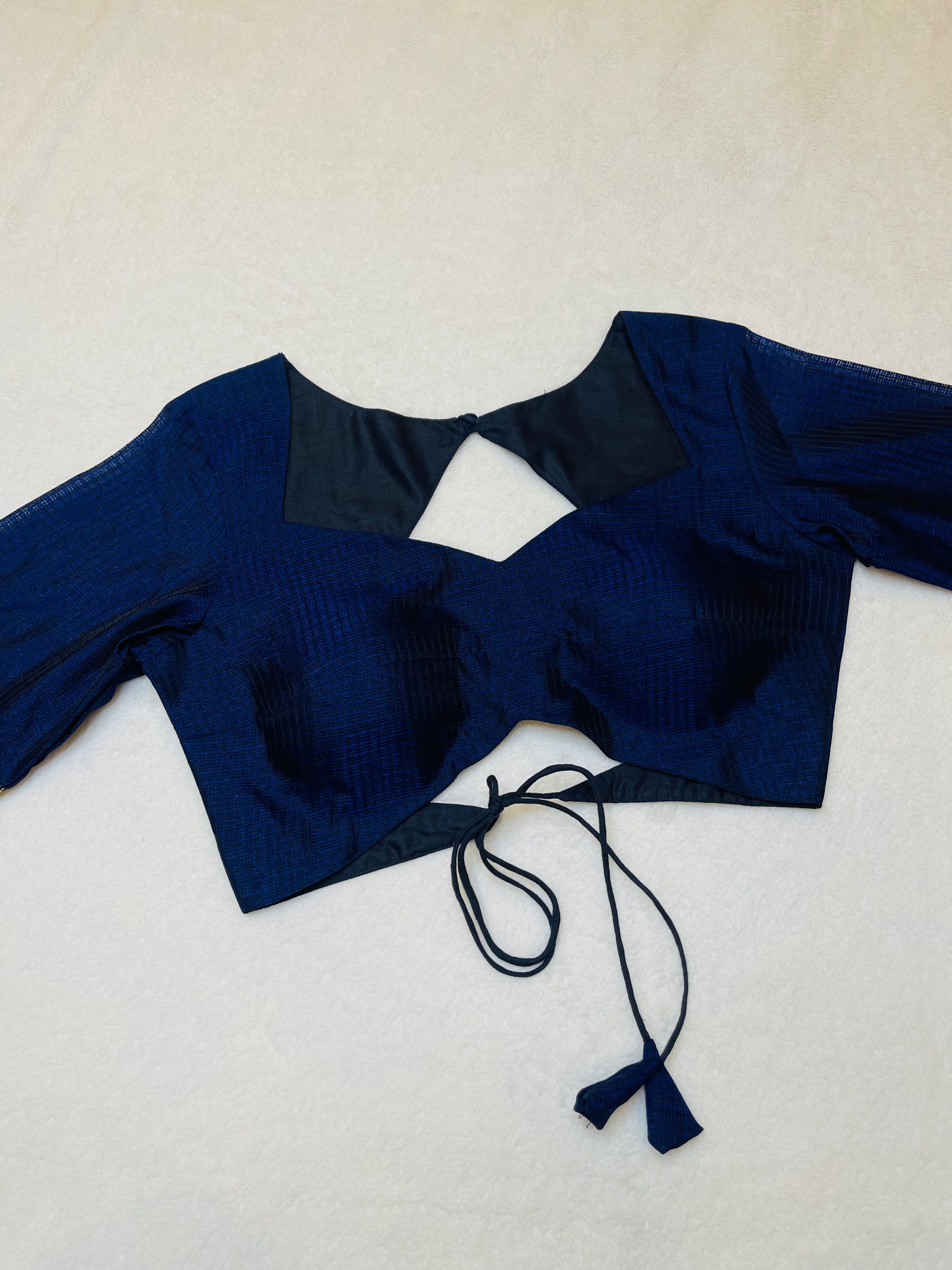 Navy Blue Kota Doriya Backless Blouse