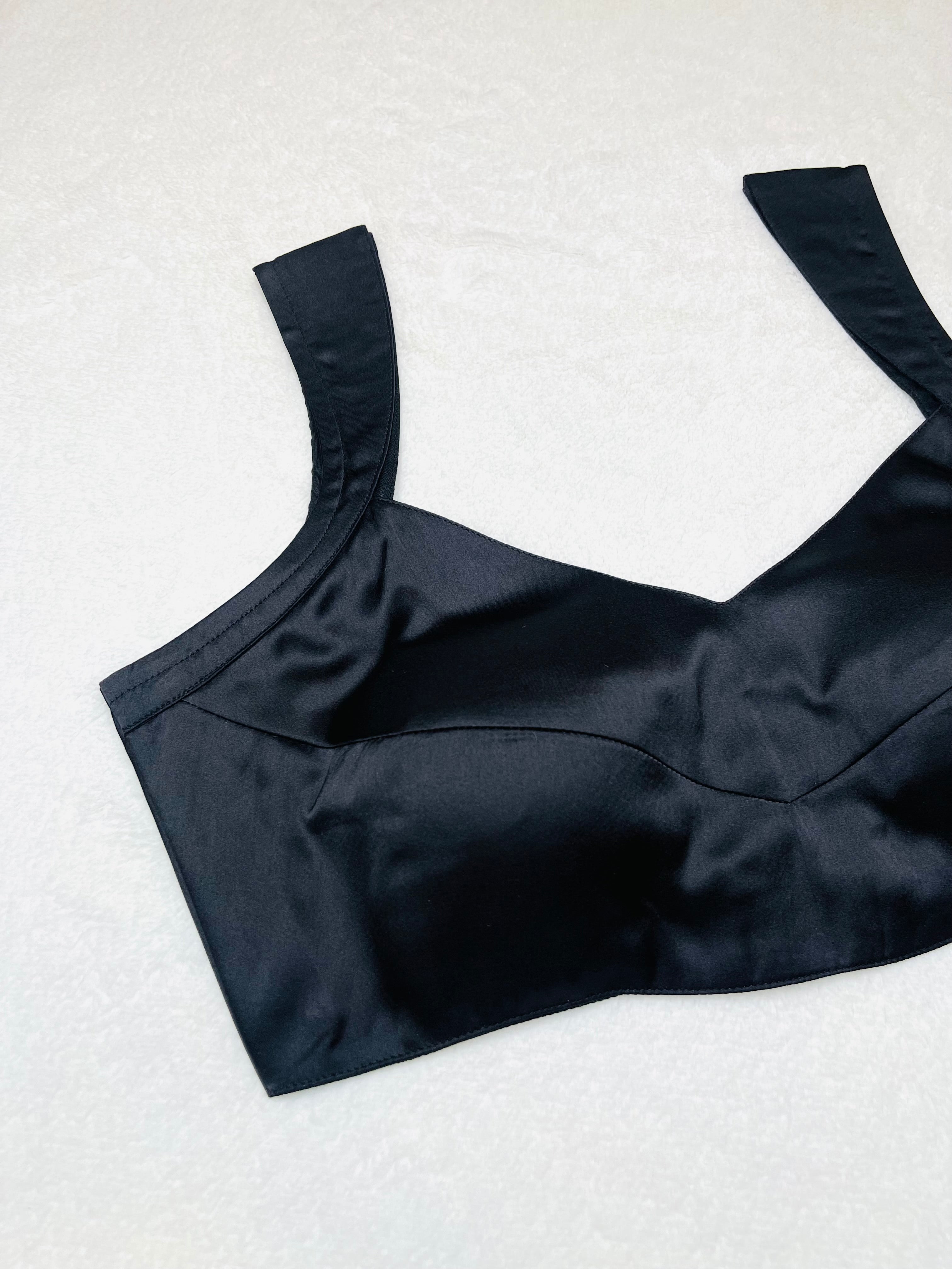 Satin Black Sweetheart Neck Blouse