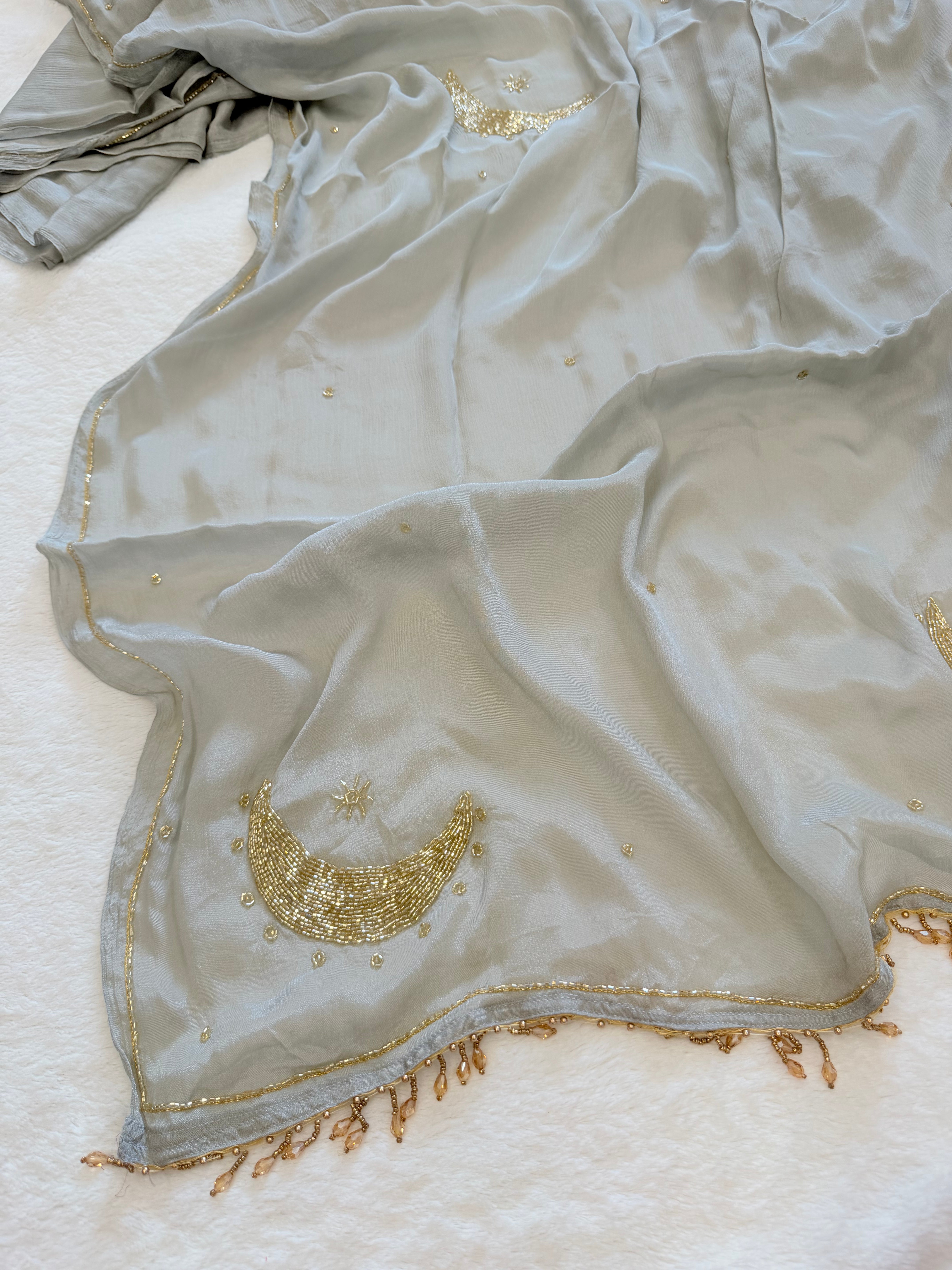 Kanika grey handwork saree