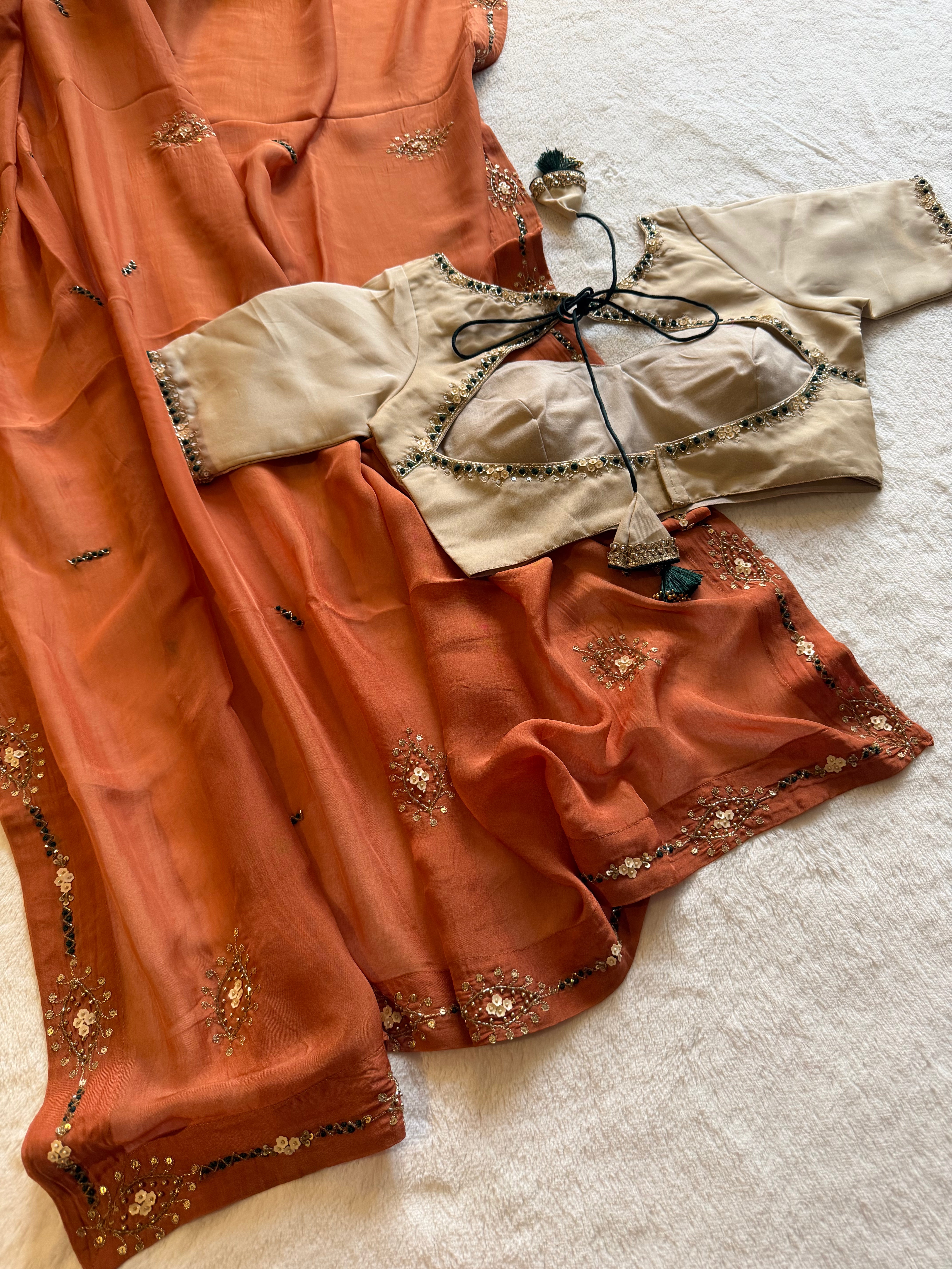 Saffron Mist Handwork Embroidered Saree