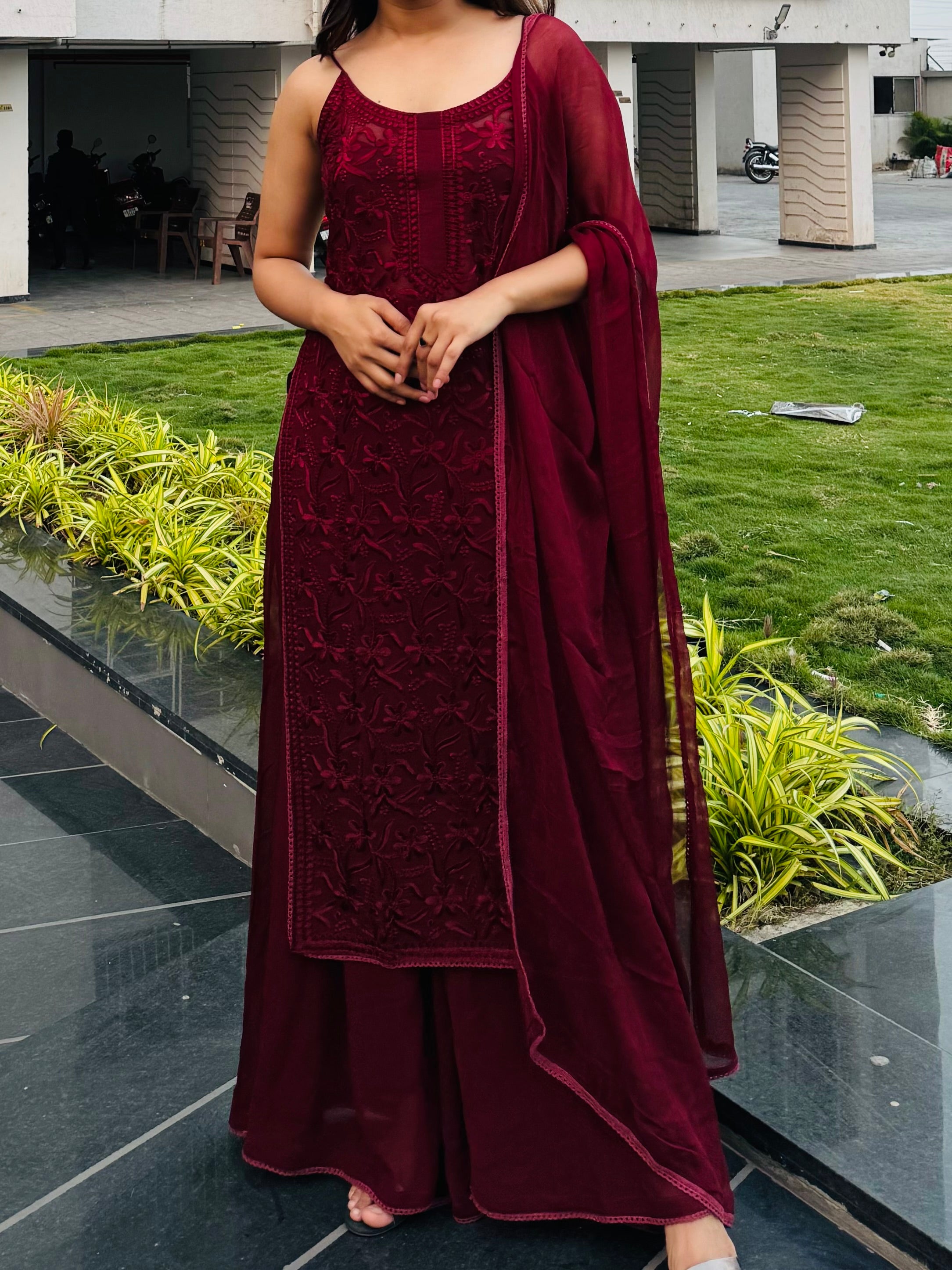 Aradhya Wine Suit Set