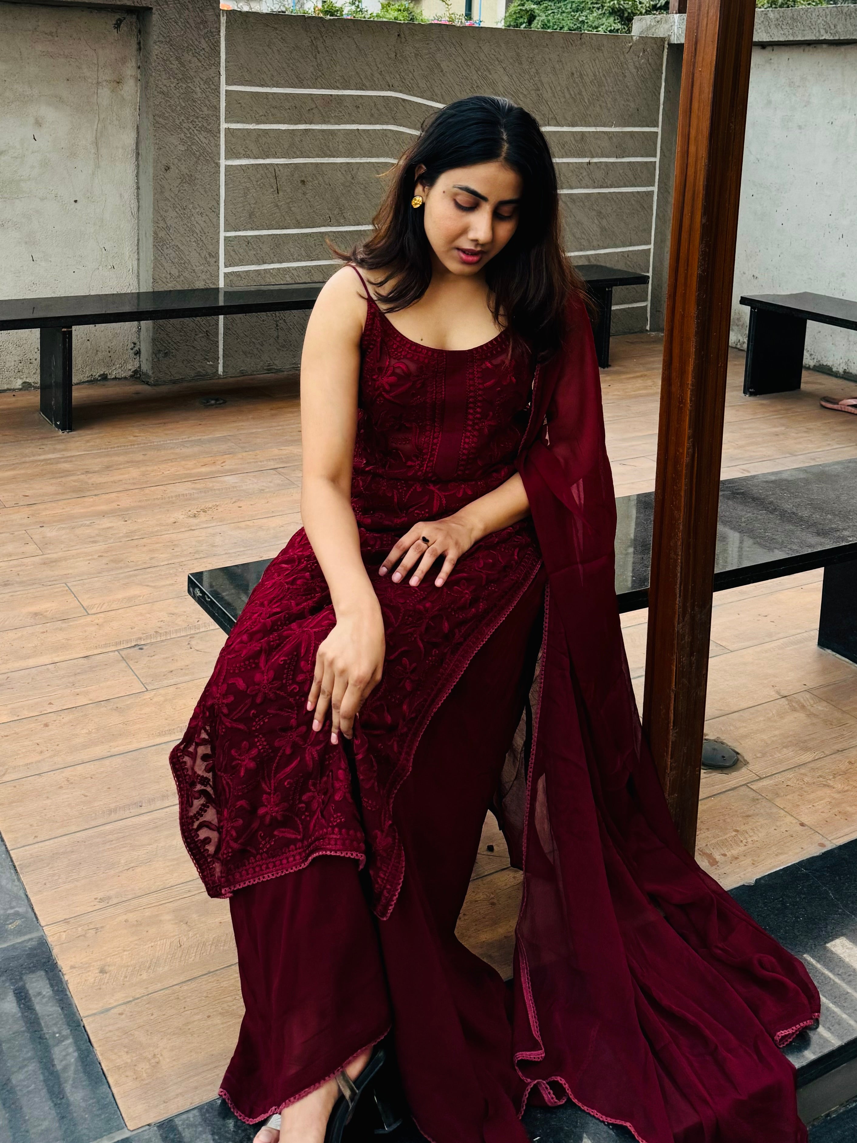 Aradhya Wine Suit Set