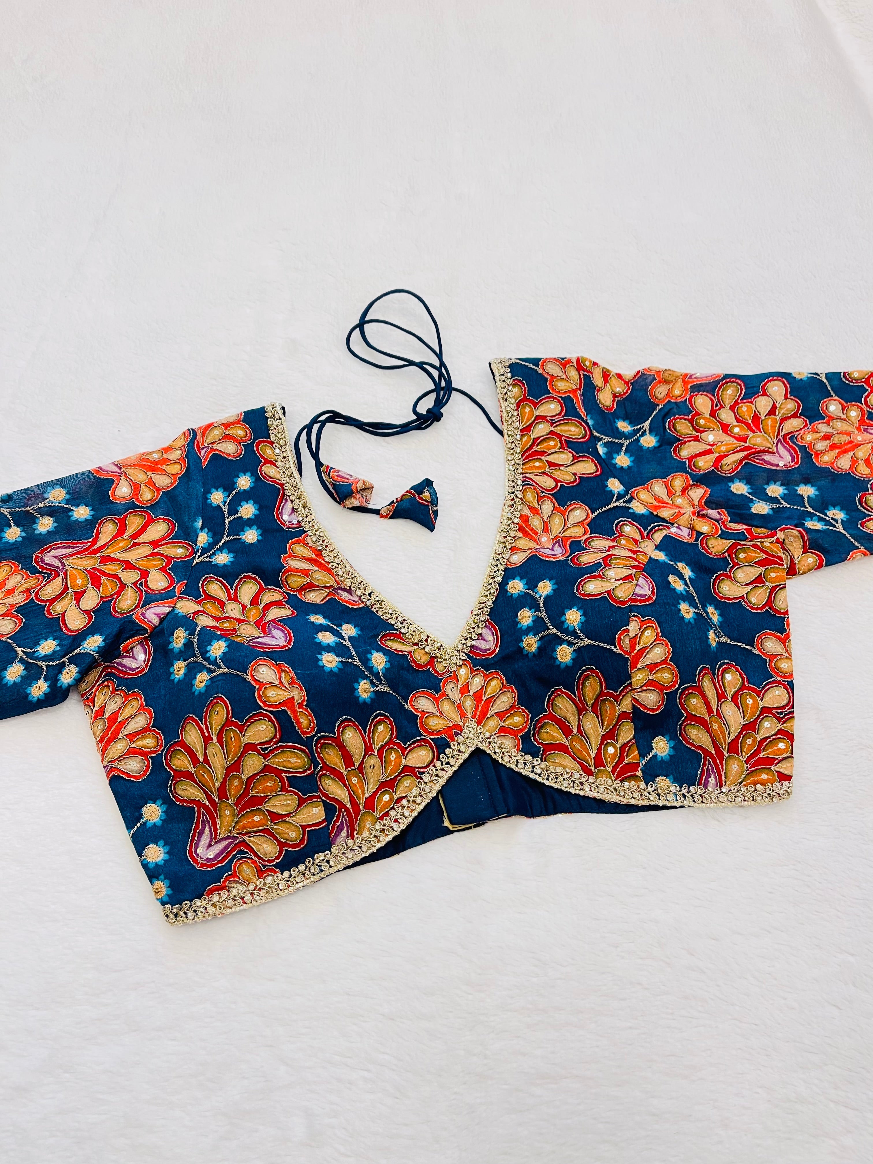 Kaveri Navy Blue Multi Blouse