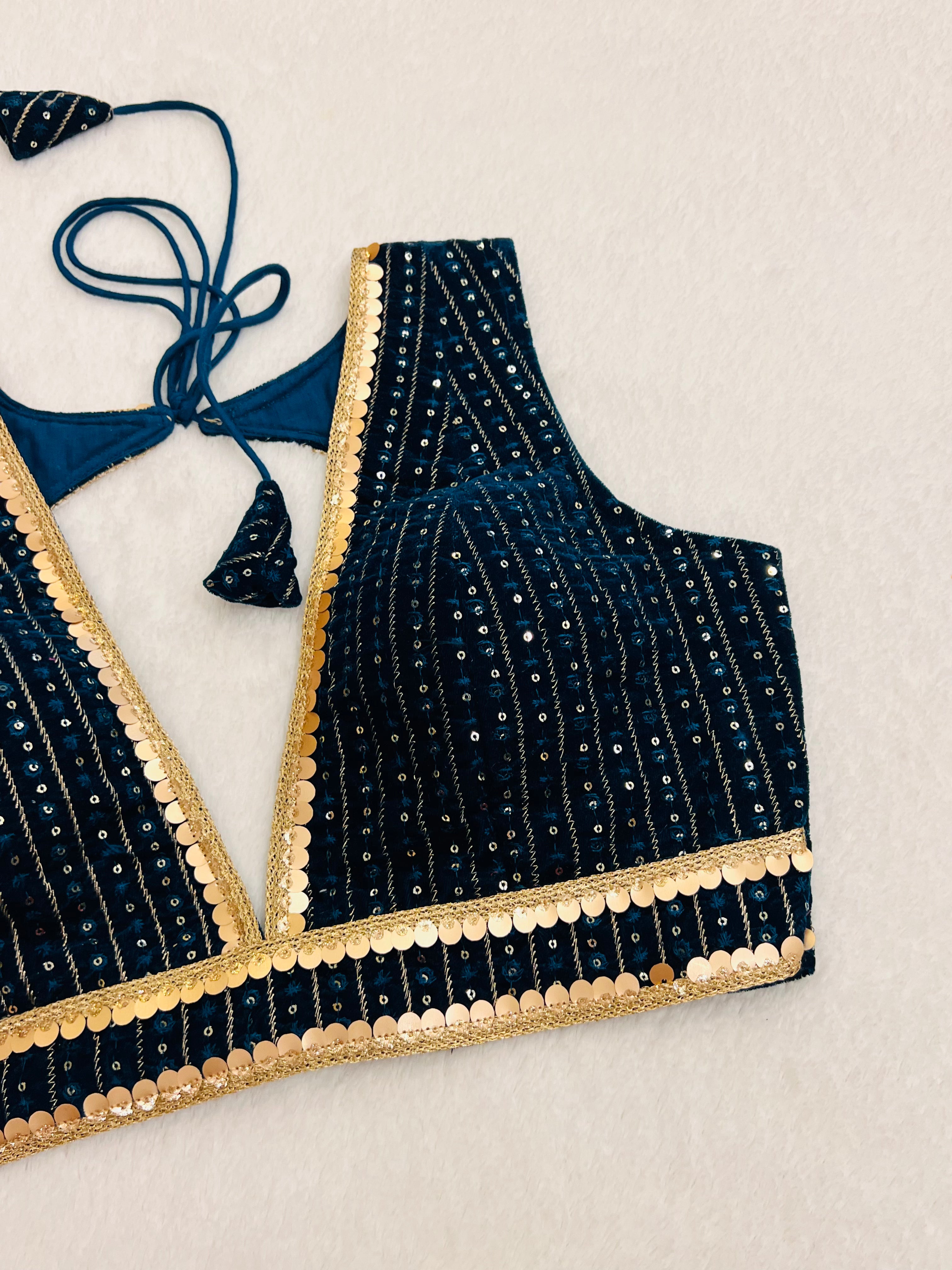 ZARIYA SEQUINS TEAL BLUE BLOUSE