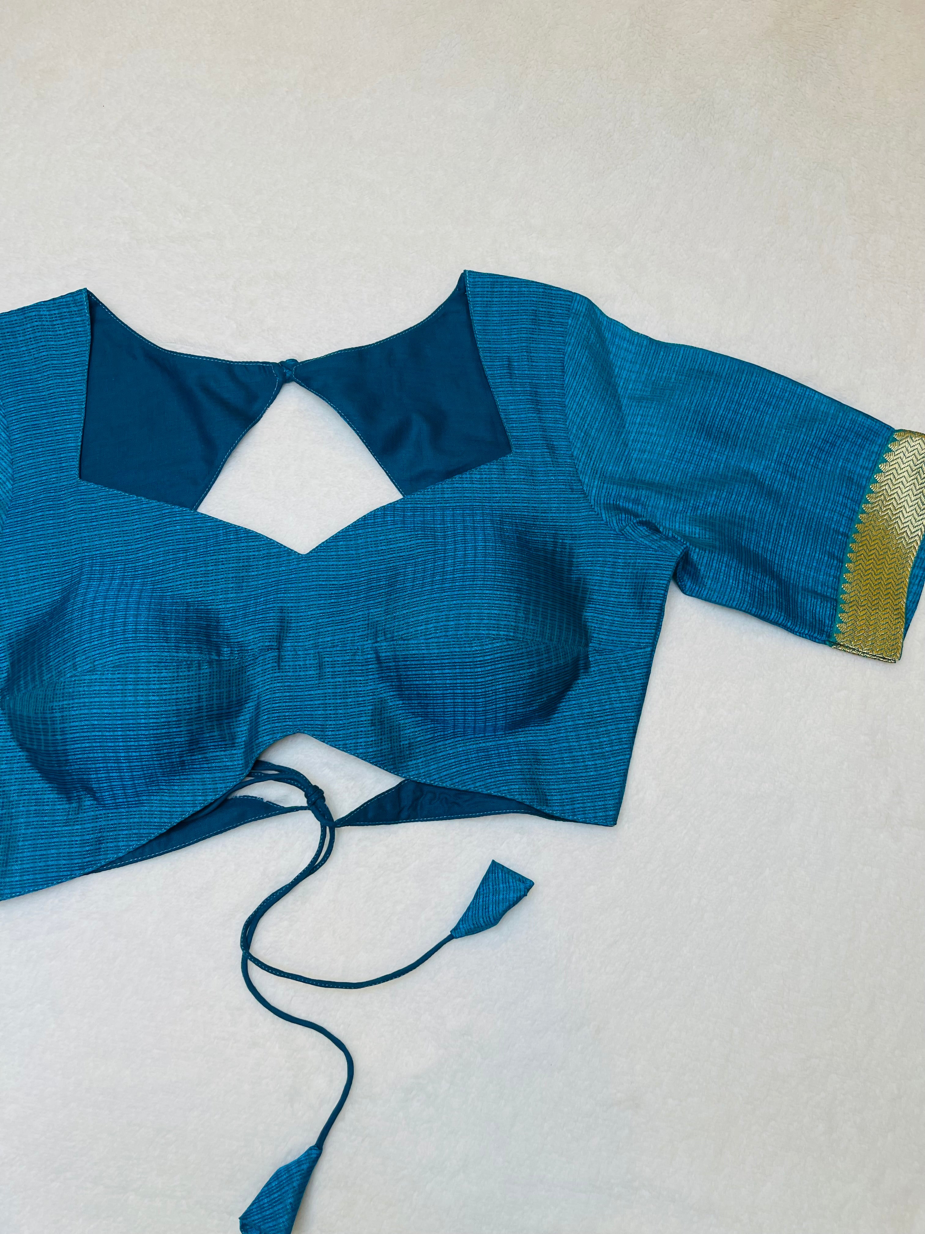 Rama Blue Kota Doriya Backless Blouse