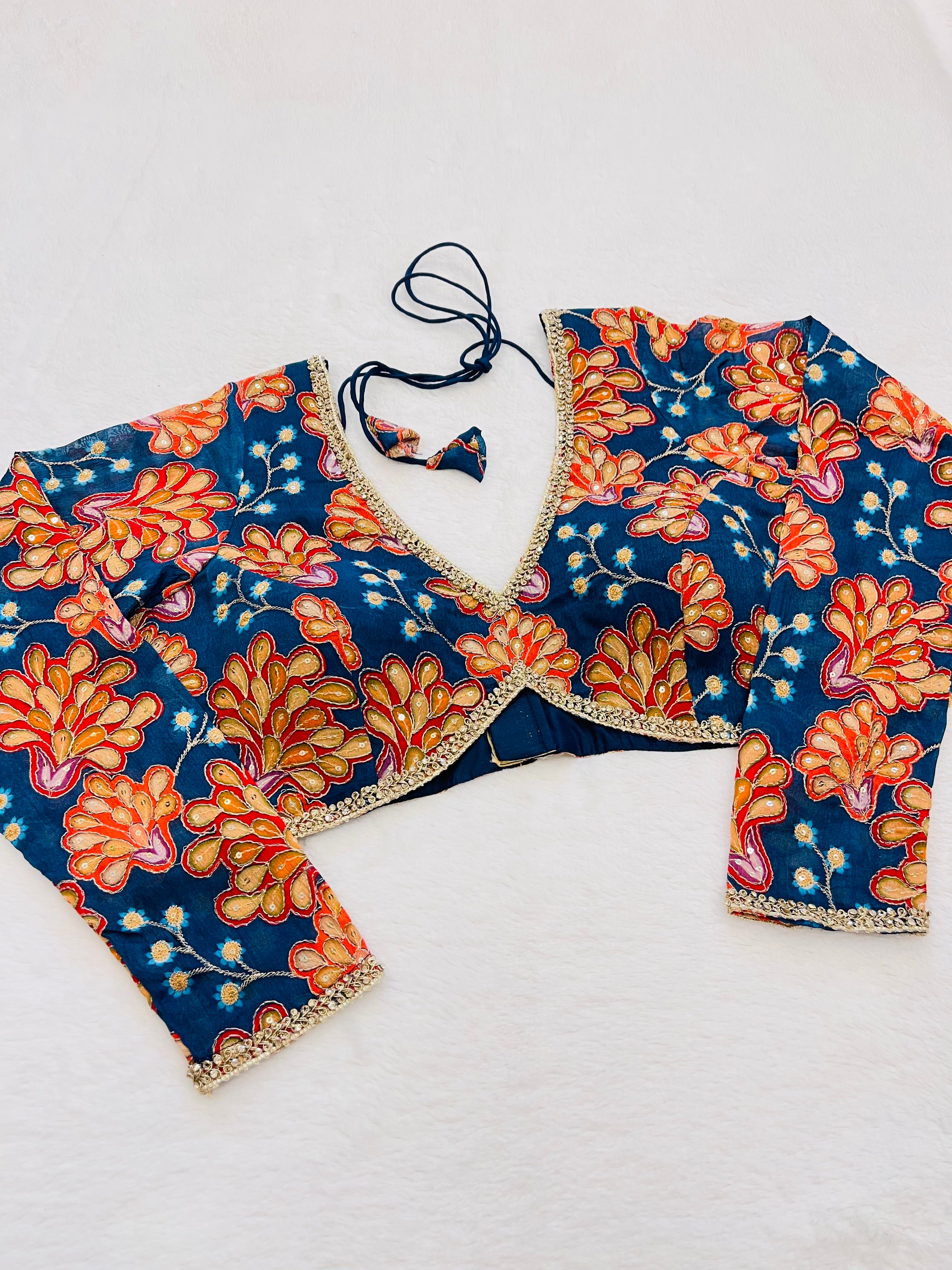 Kaveri Navy Blue Multi Blouse