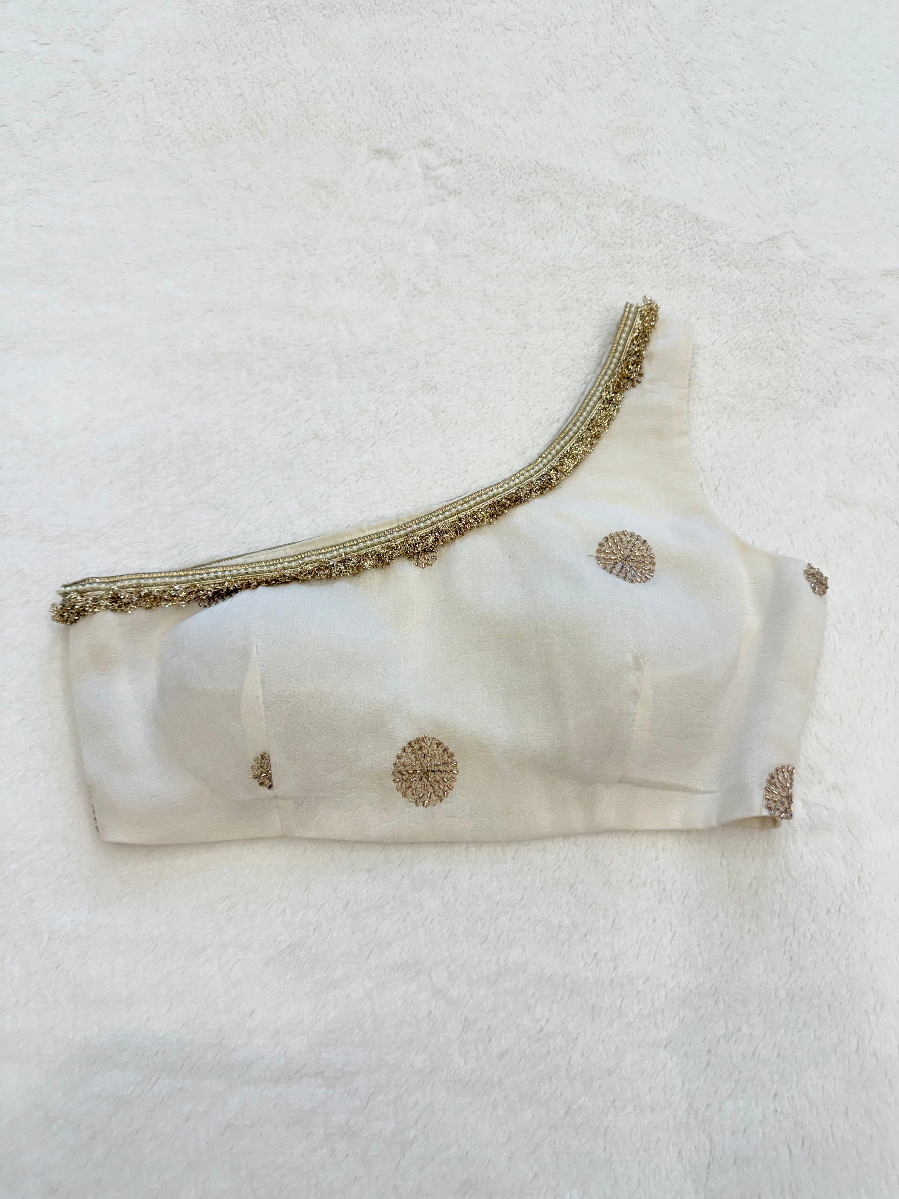 Premium stitched white georgette blouse with embroidery details