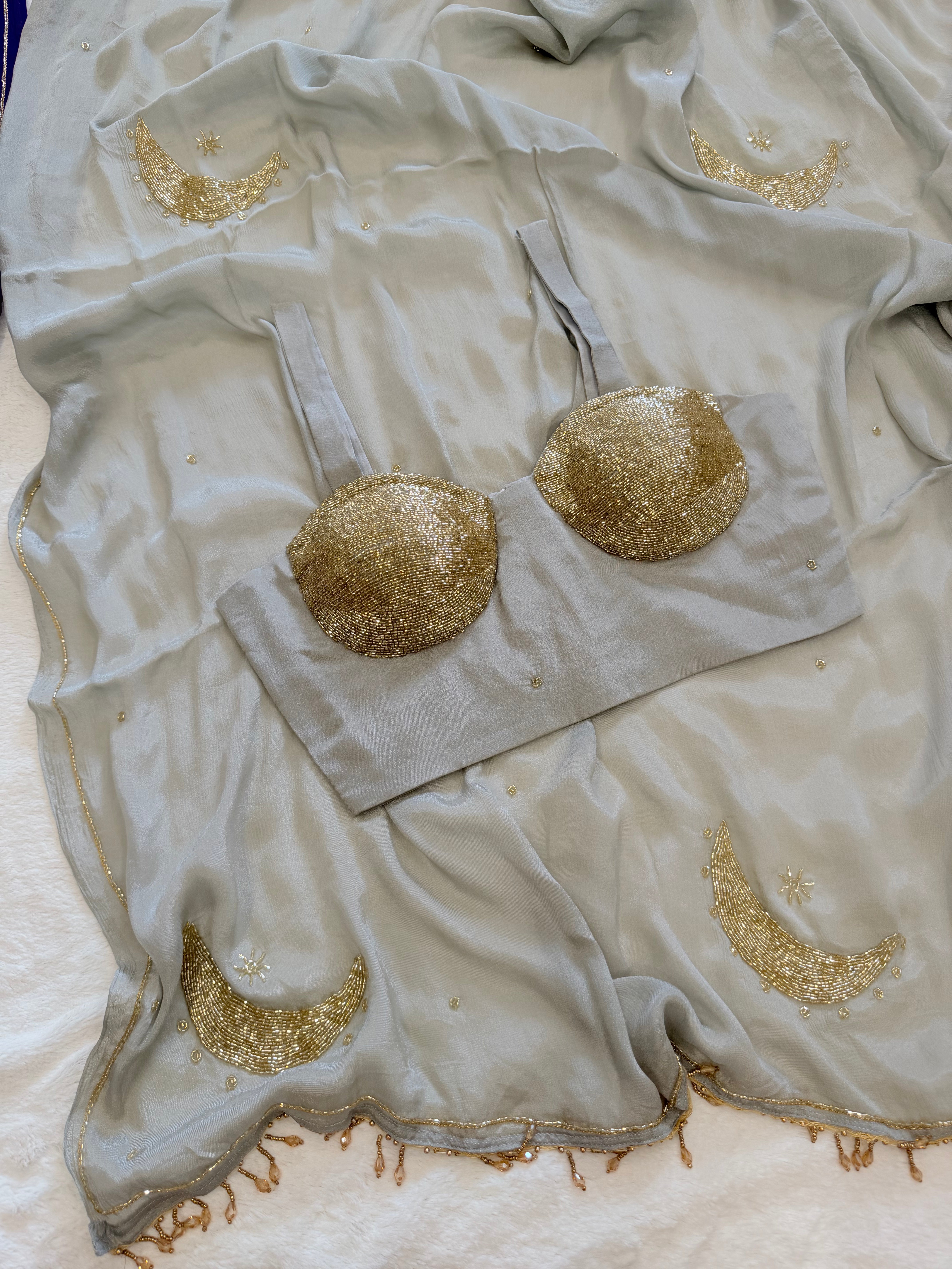 Kanika grey handwork saree