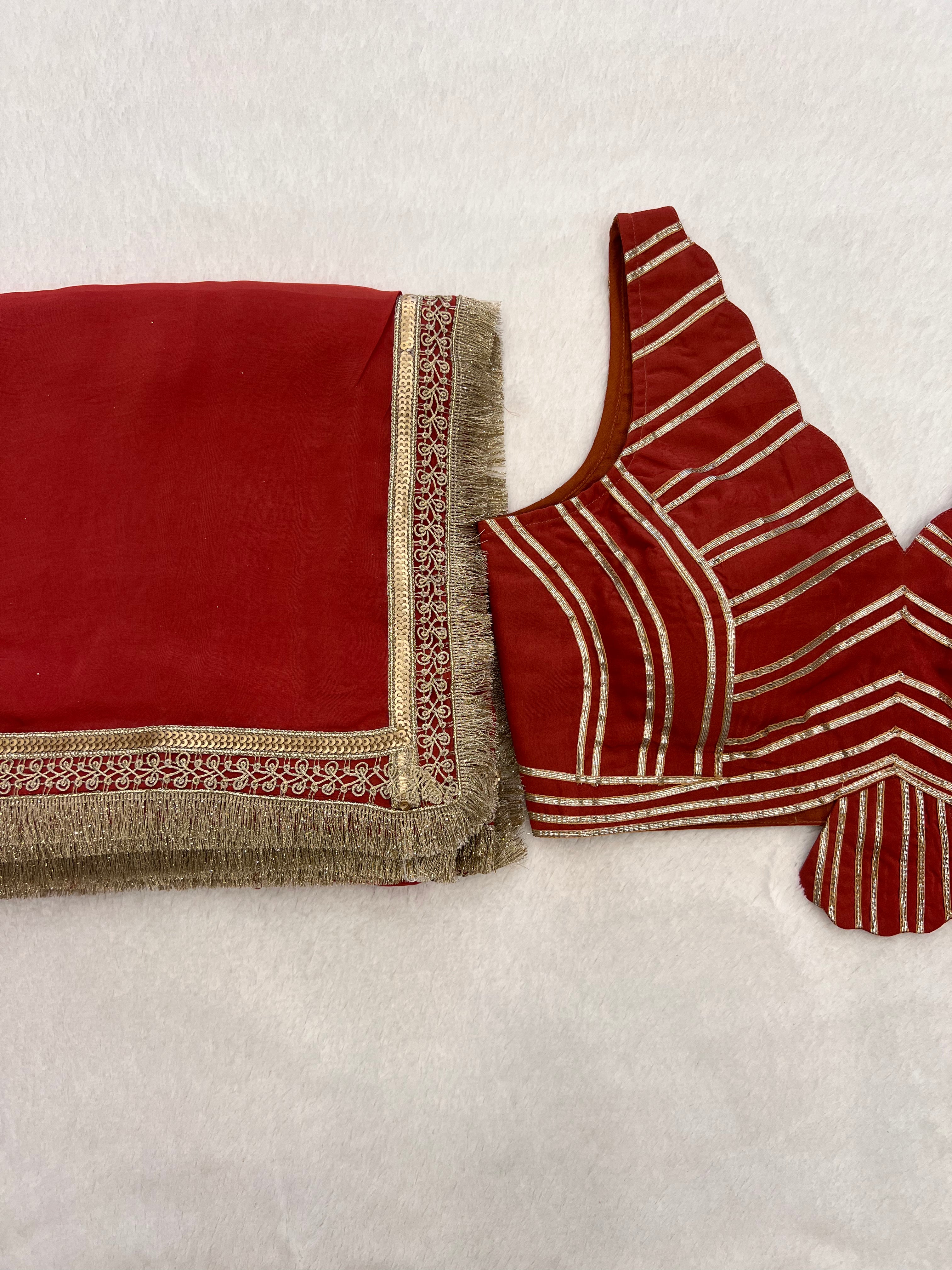 Gulnar Coral Red Organza Saree