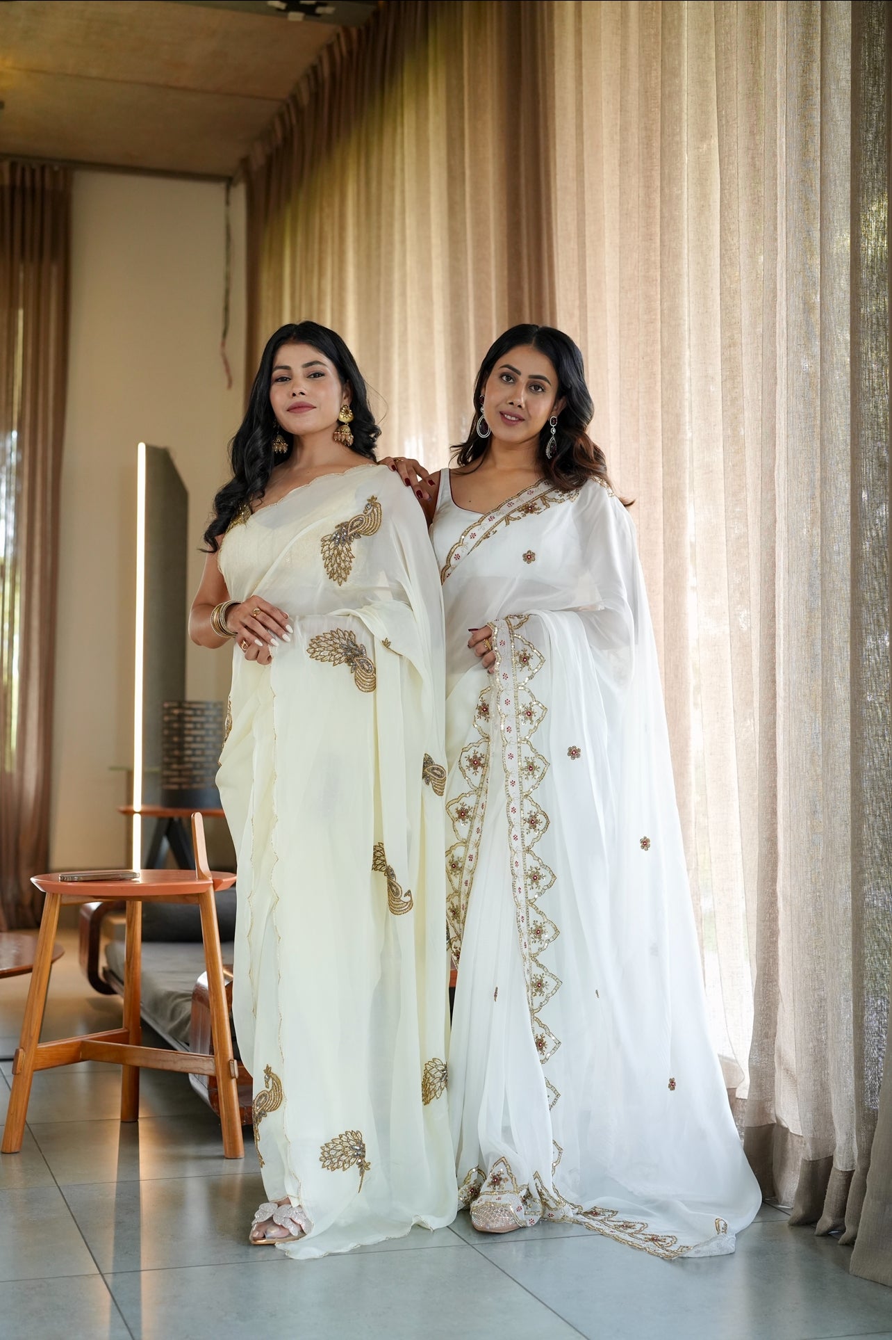 Elegant White Organza Saree with Gota Patti & Sequin Border