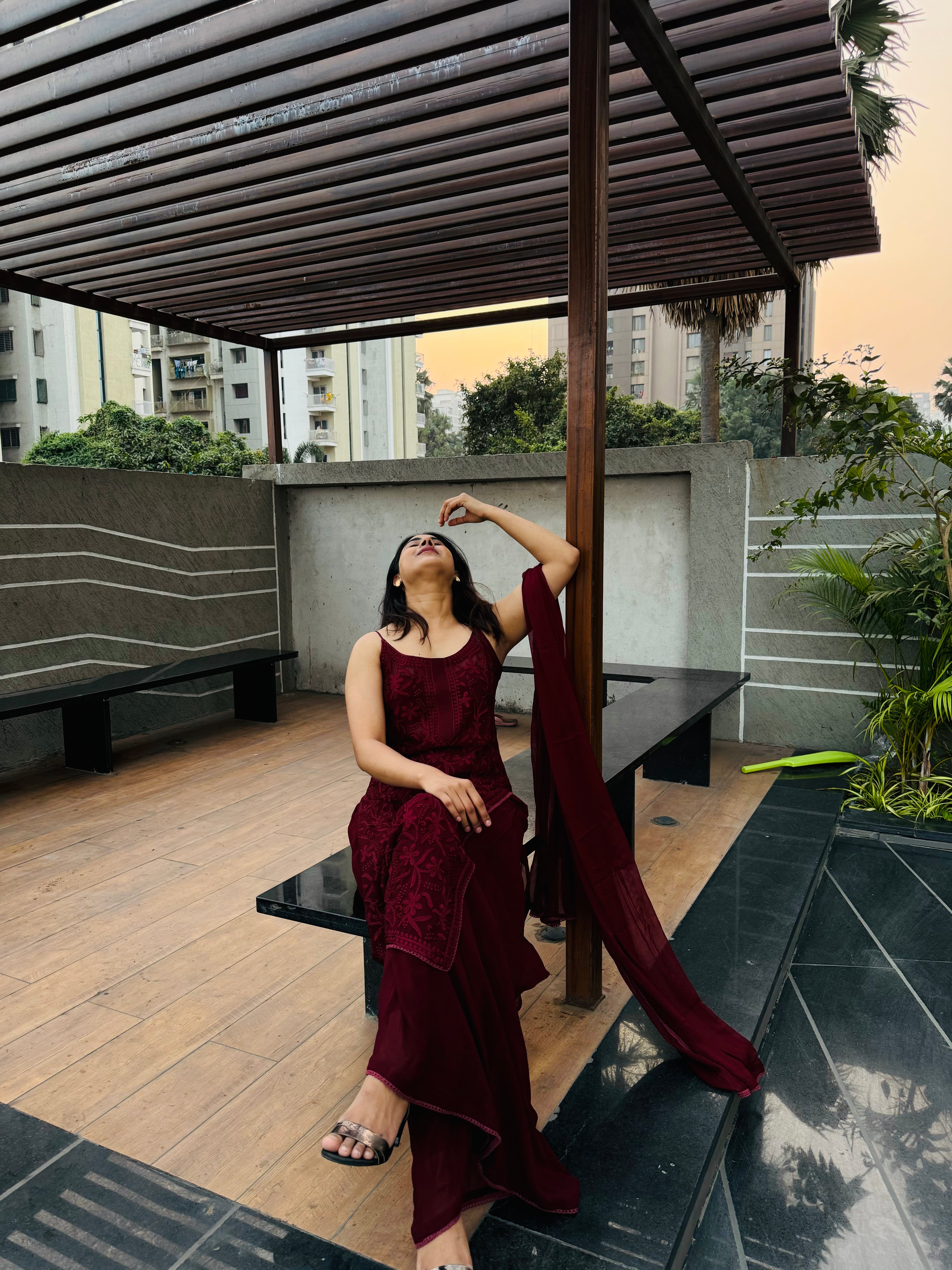 Aradhya Wine Suit Set