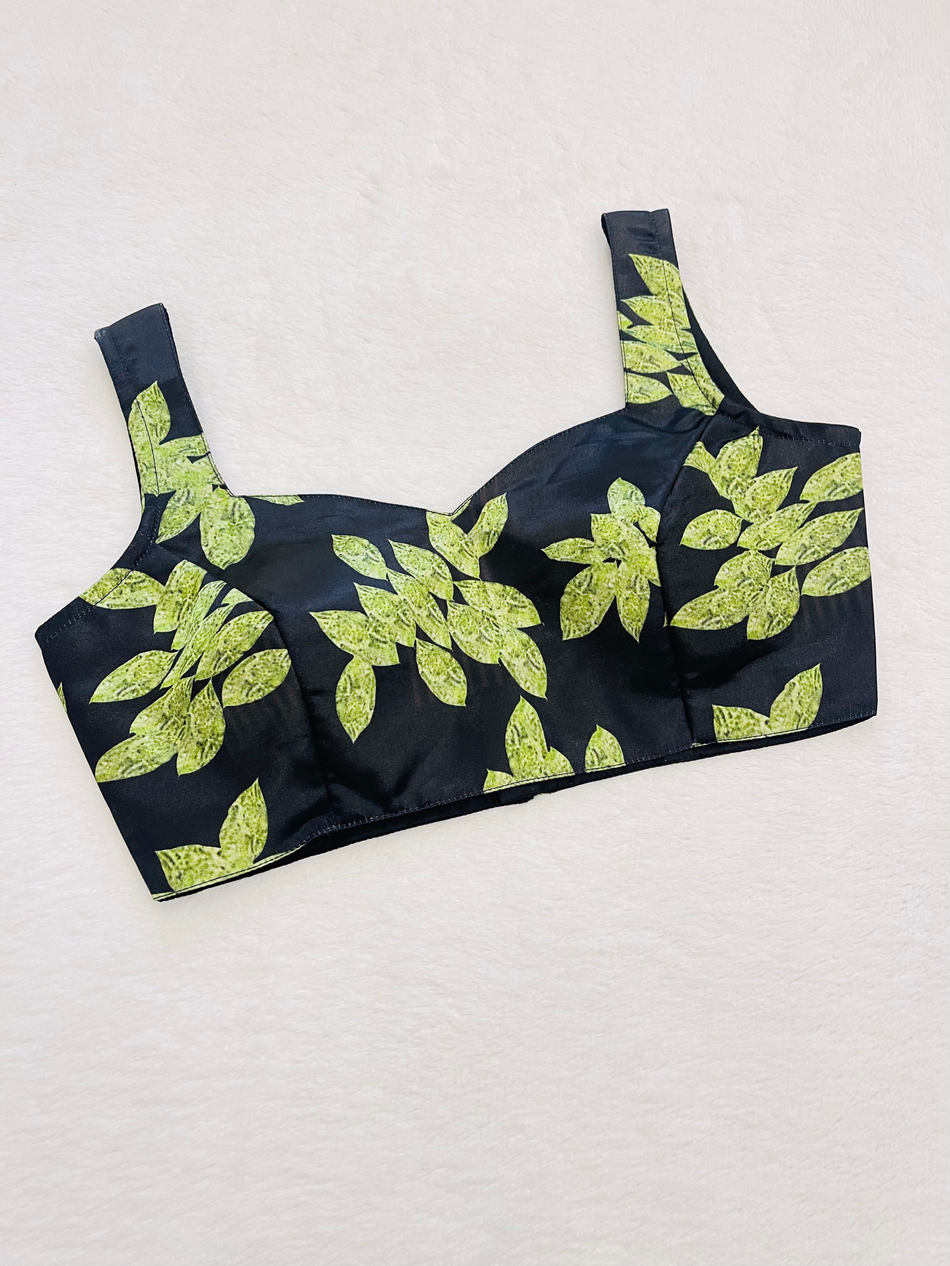 Black silk base sleeveless blouse with padded cups and V-neck design