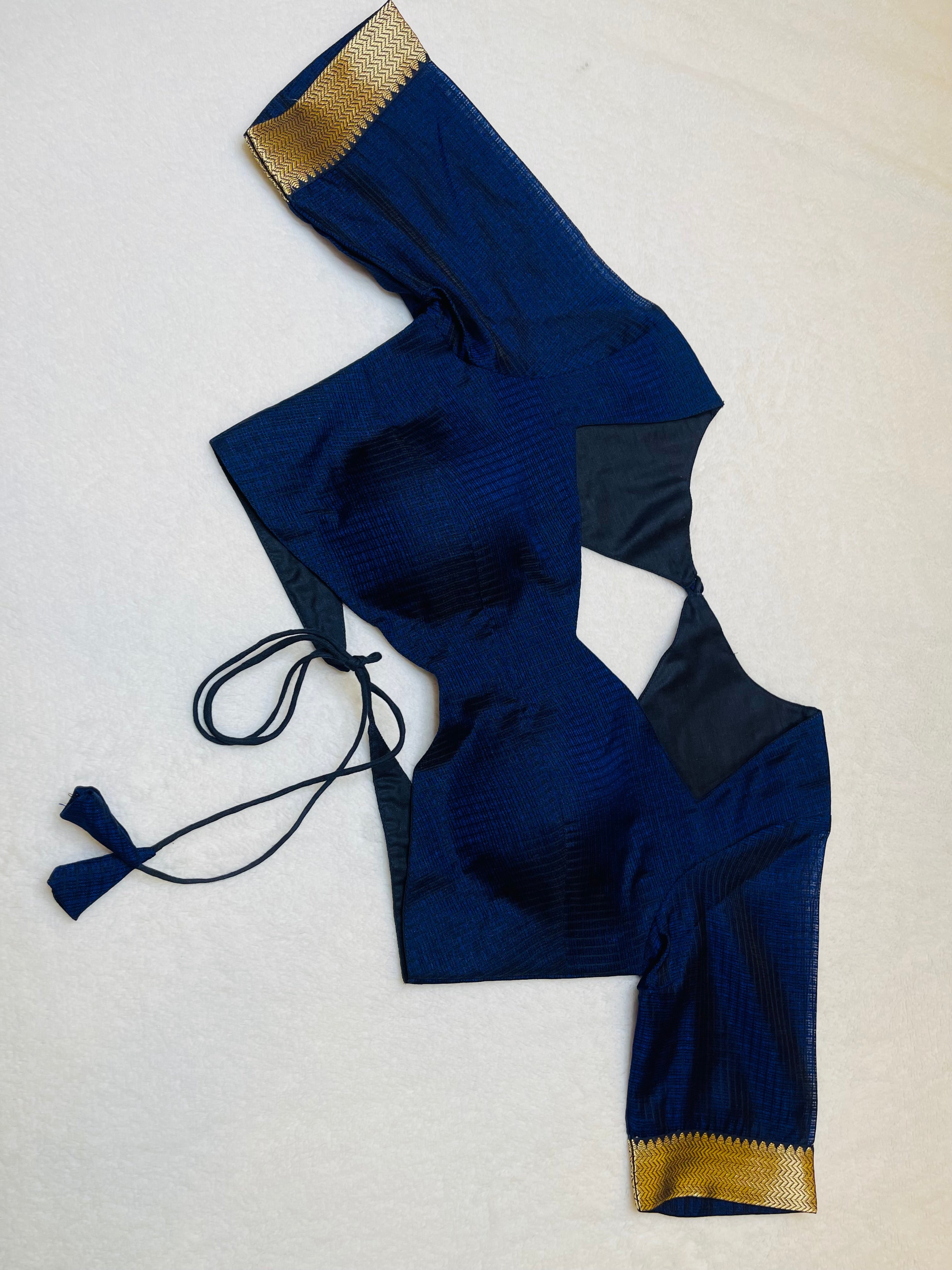 Navy Blue Kota Doriya Backless Blouse