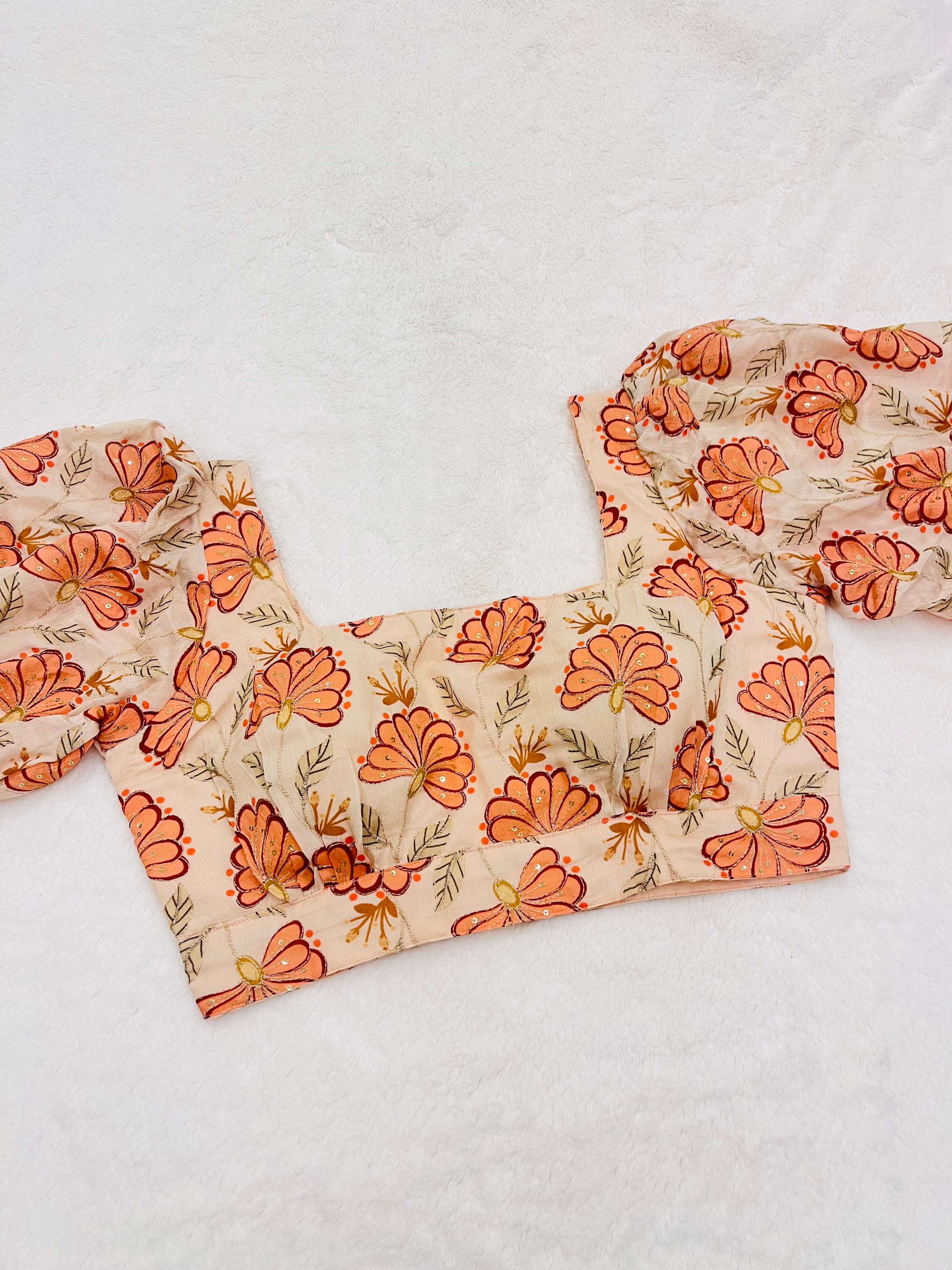 Rust multi color floral print georgette saree