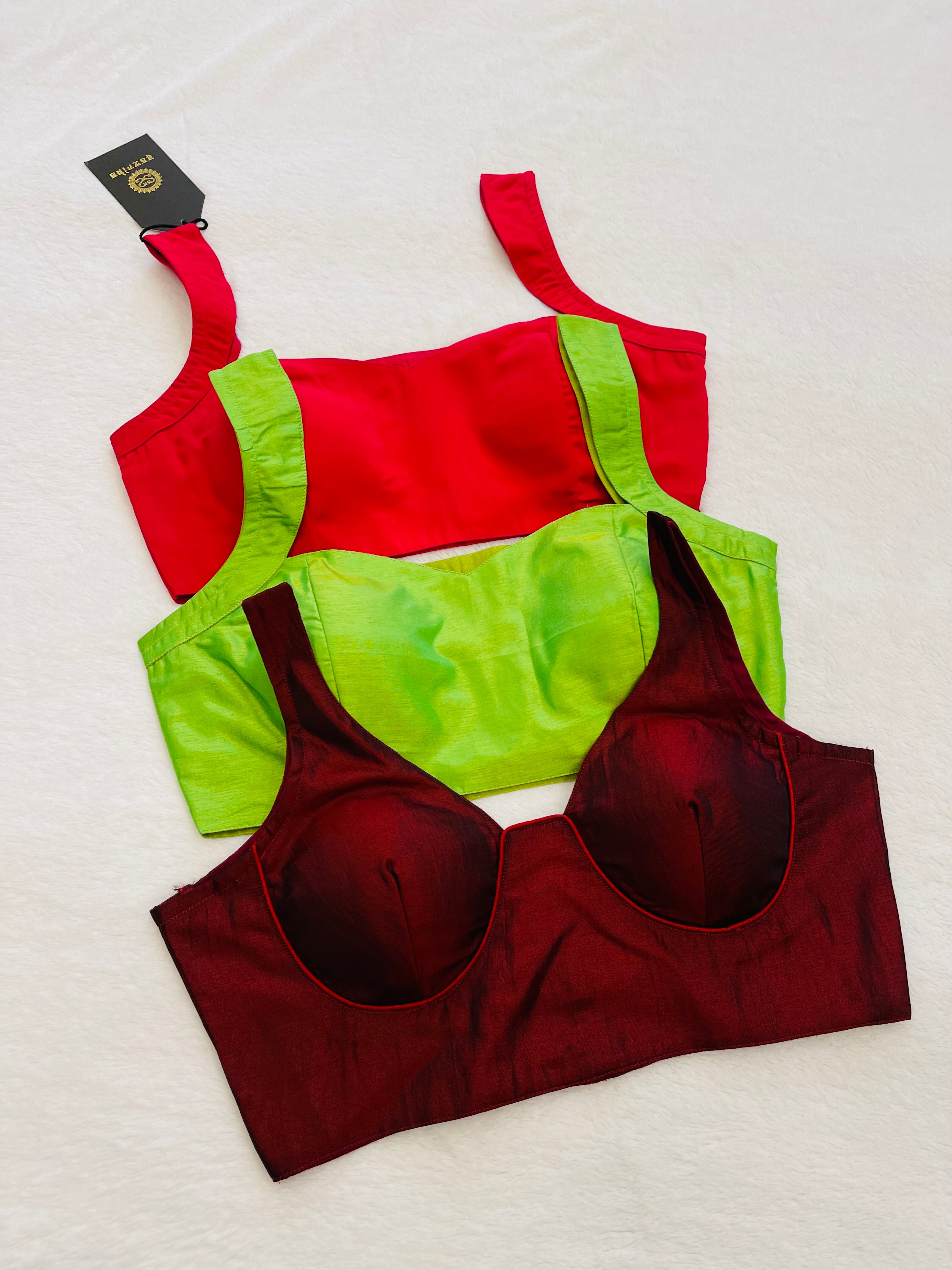 Women’s Fully Stitched Combo Sleeveless Blouse in Pink, Green & Maroon