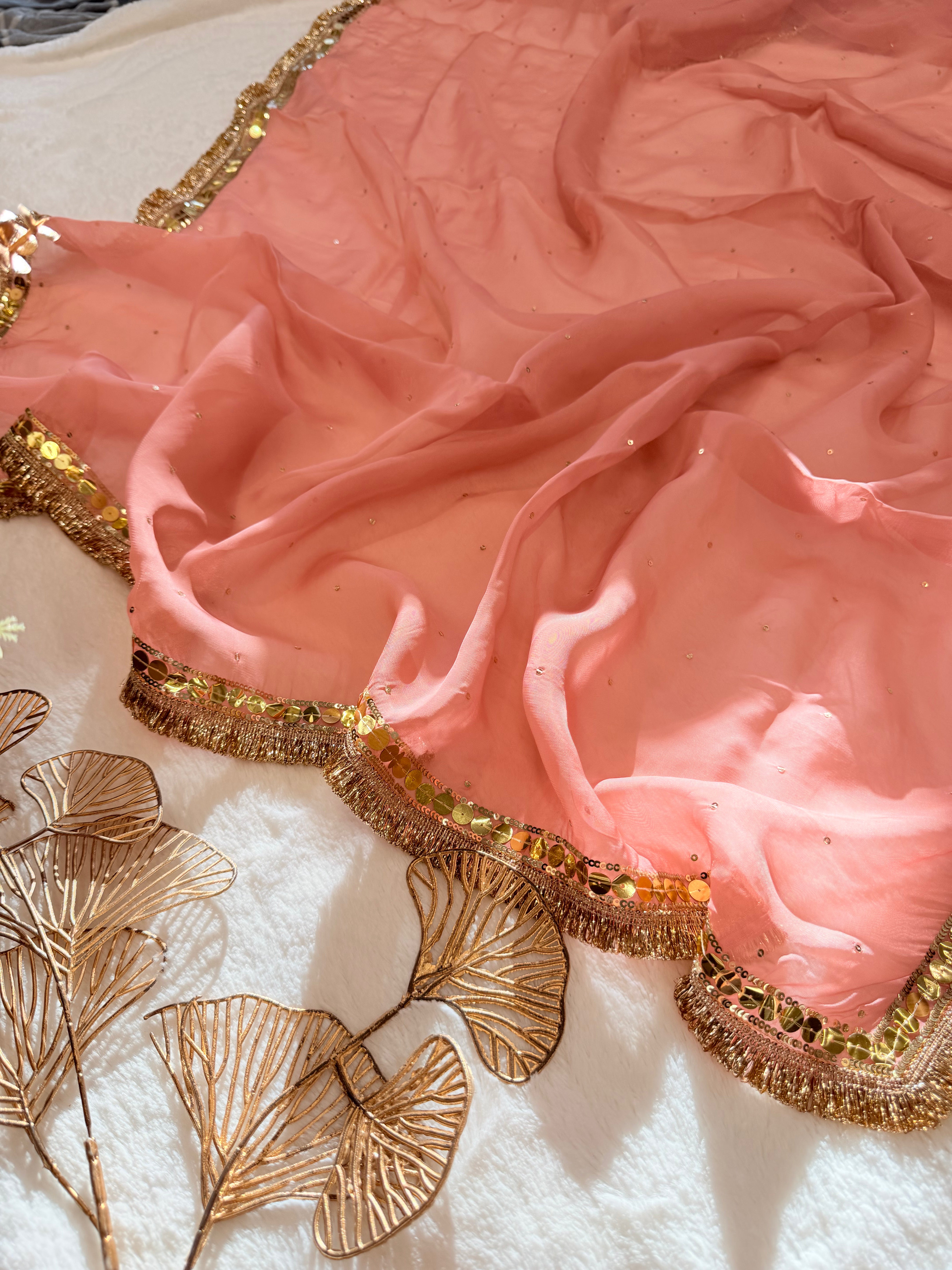 Peach Rose Handwork Saree