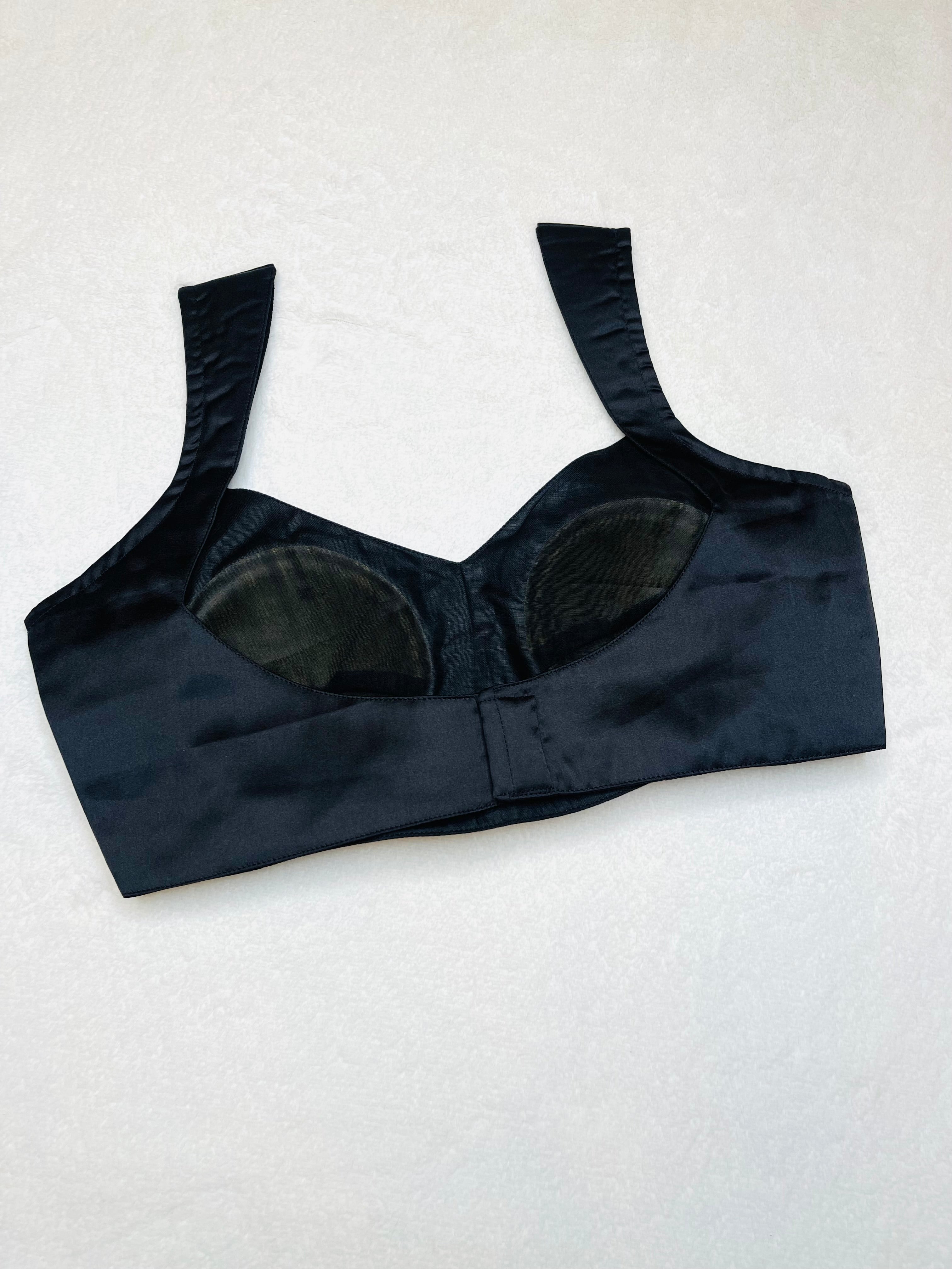 Satin Black Sweetheart Neck Blouse
