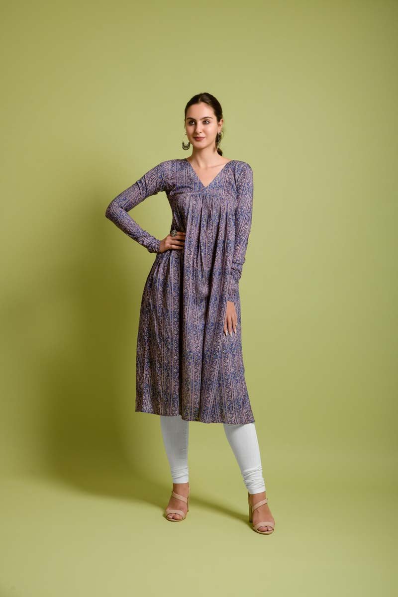 Bhumi Rayon V-Neck printed gown style kurta