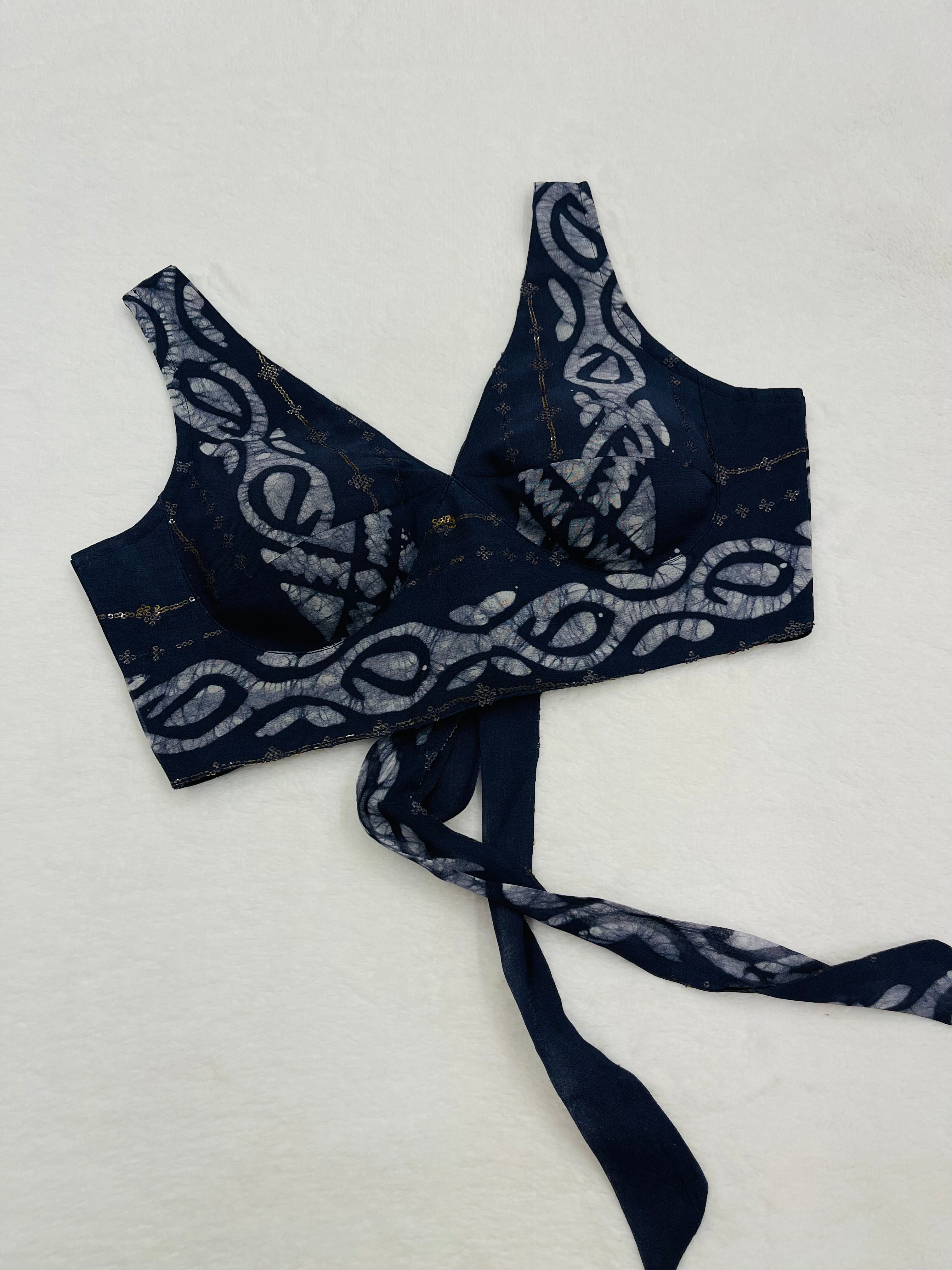 Stylish dark grey printed ethnic blouse