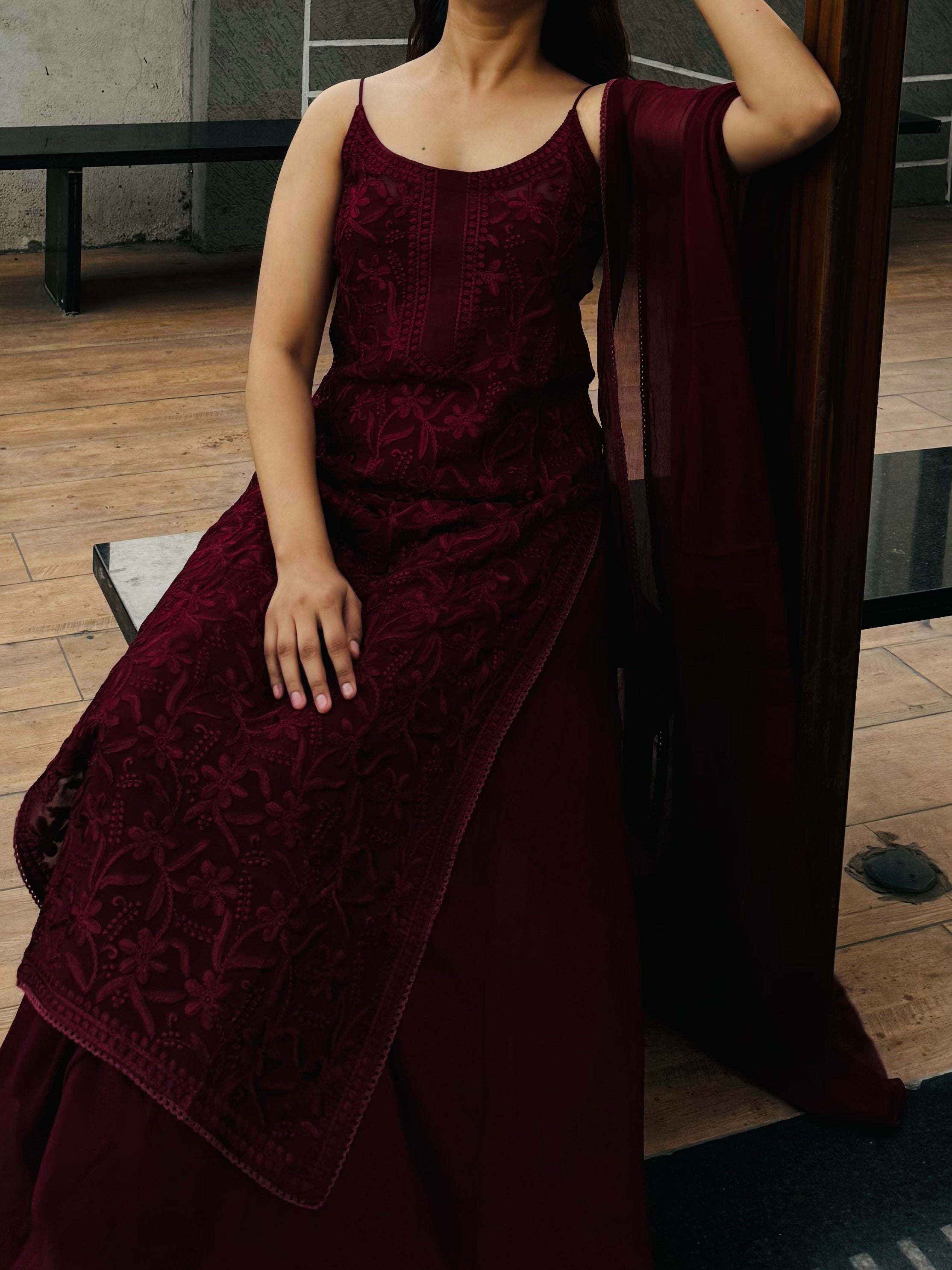 Aradhya Wine Suit Set
