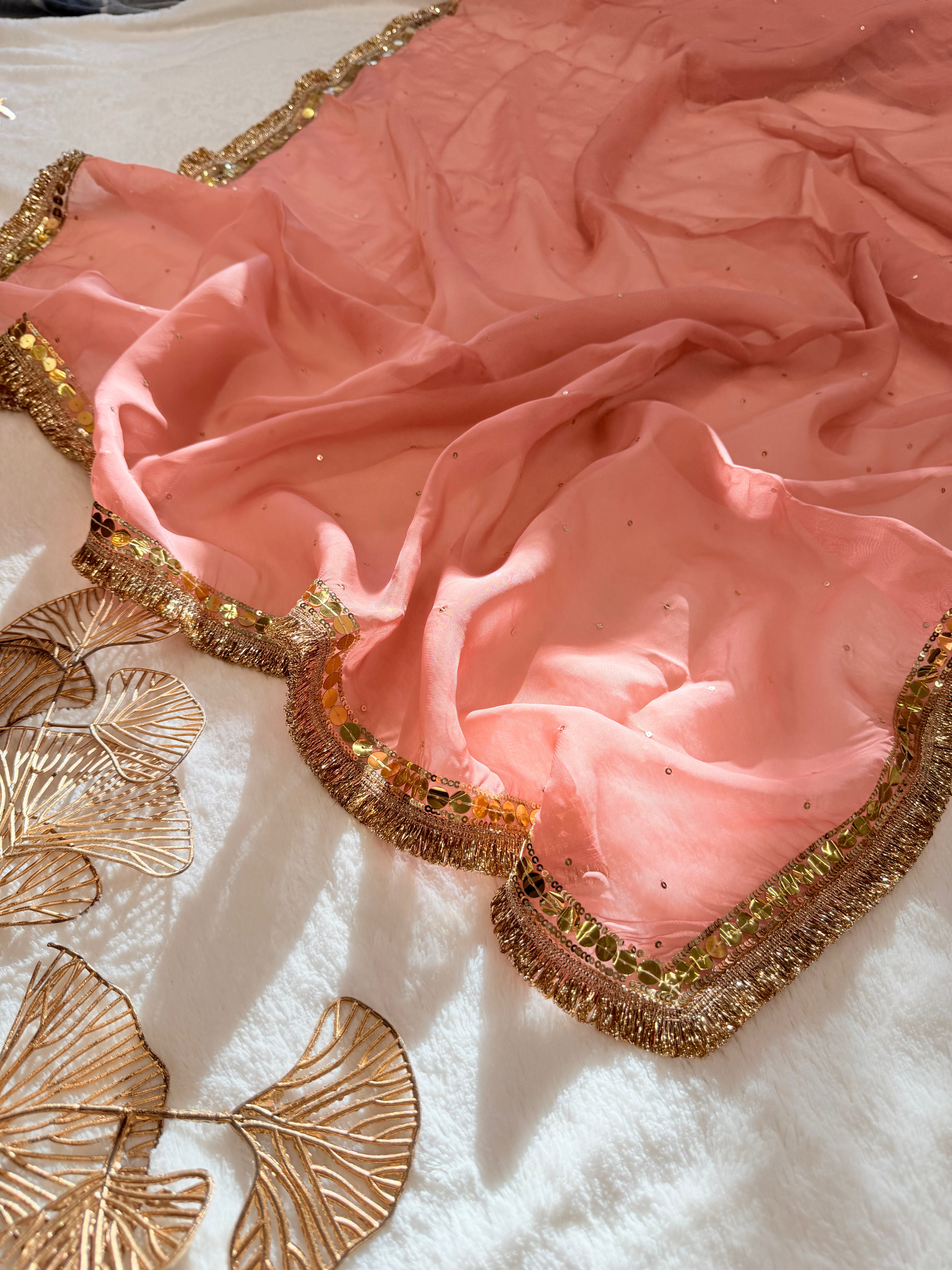 Peach Rose Handwork Saree