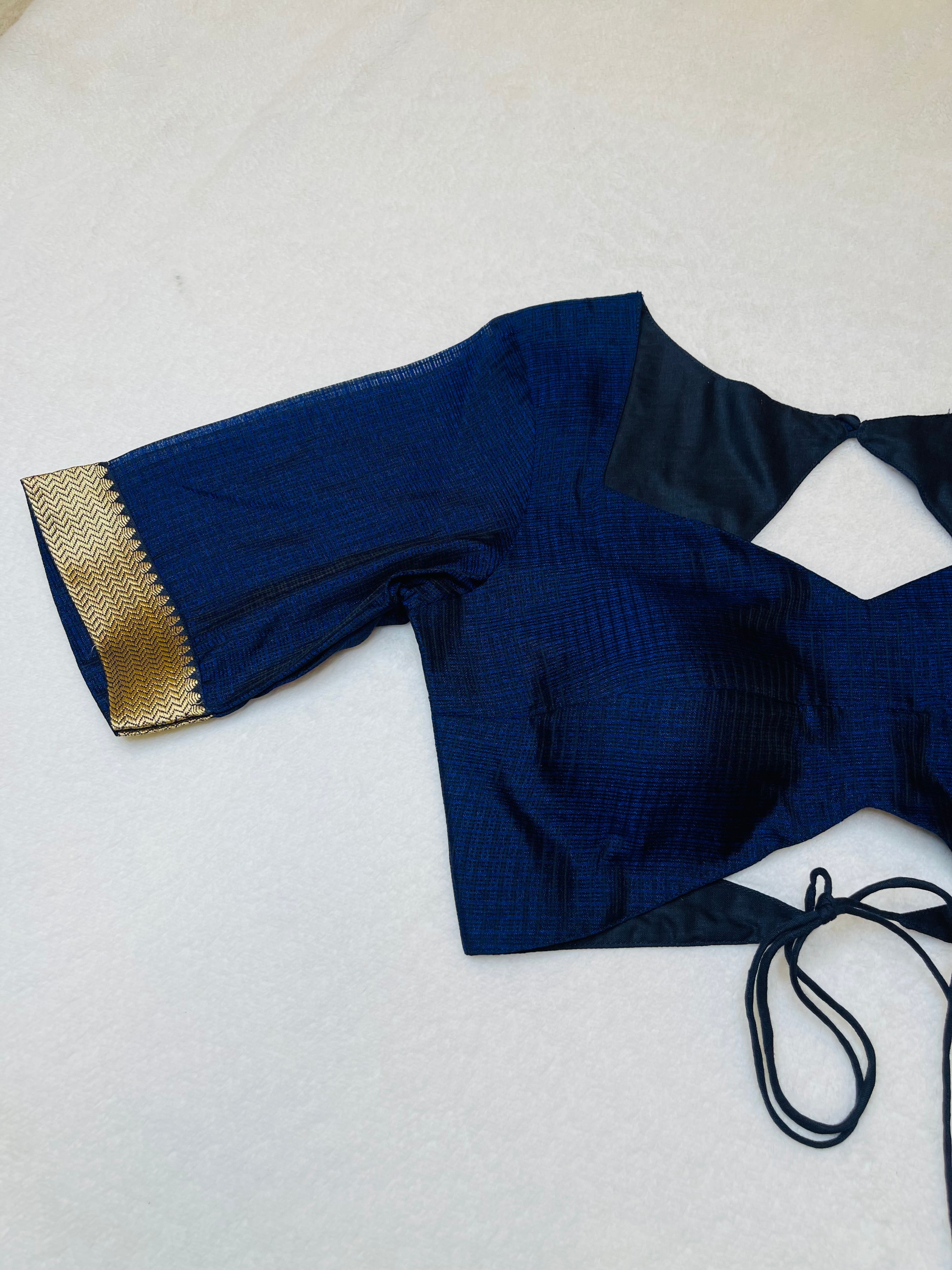 Navy Blue Kota Doriya Backless Blouse