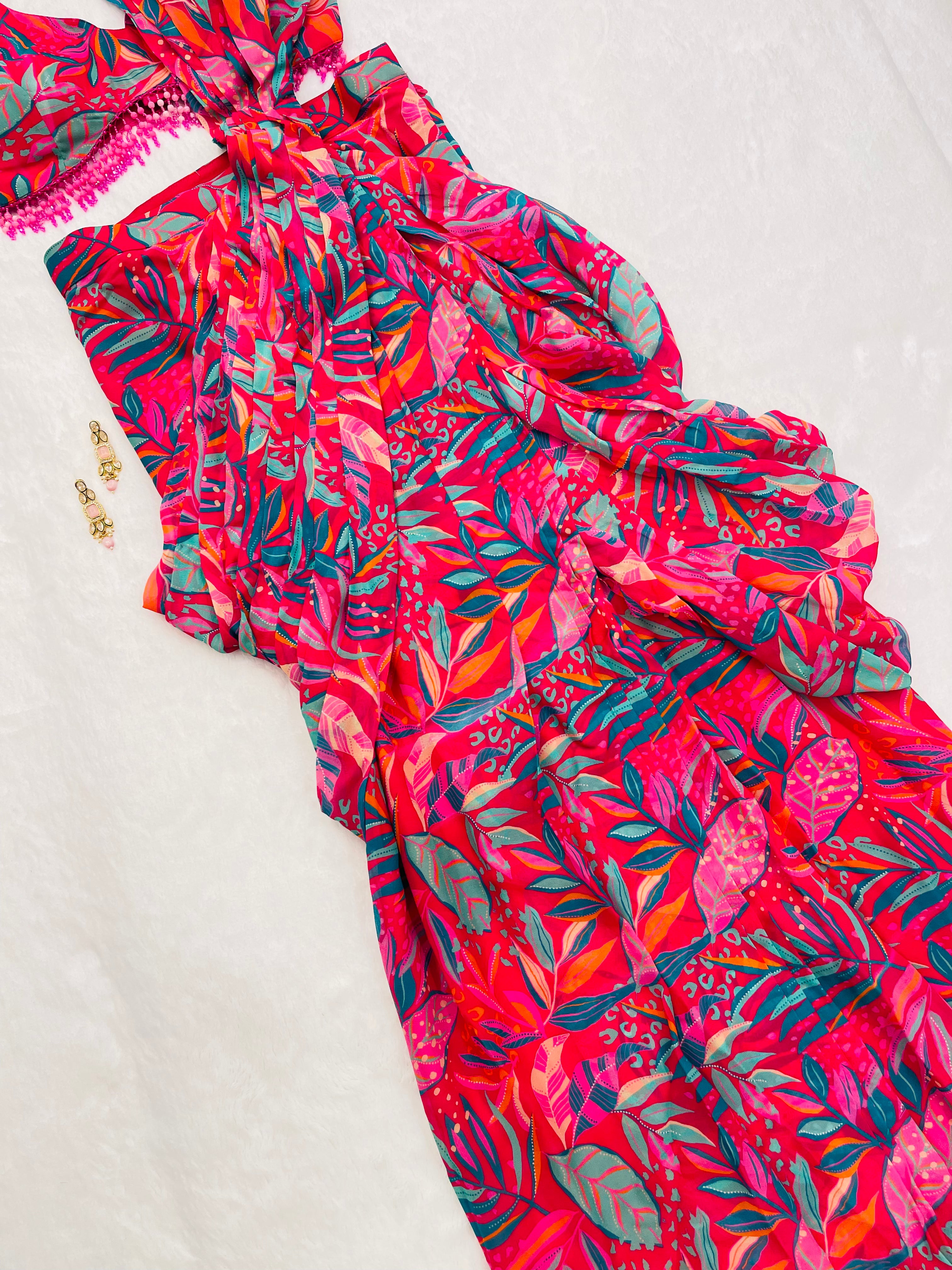 Mohini Pink Pre Draped Saree