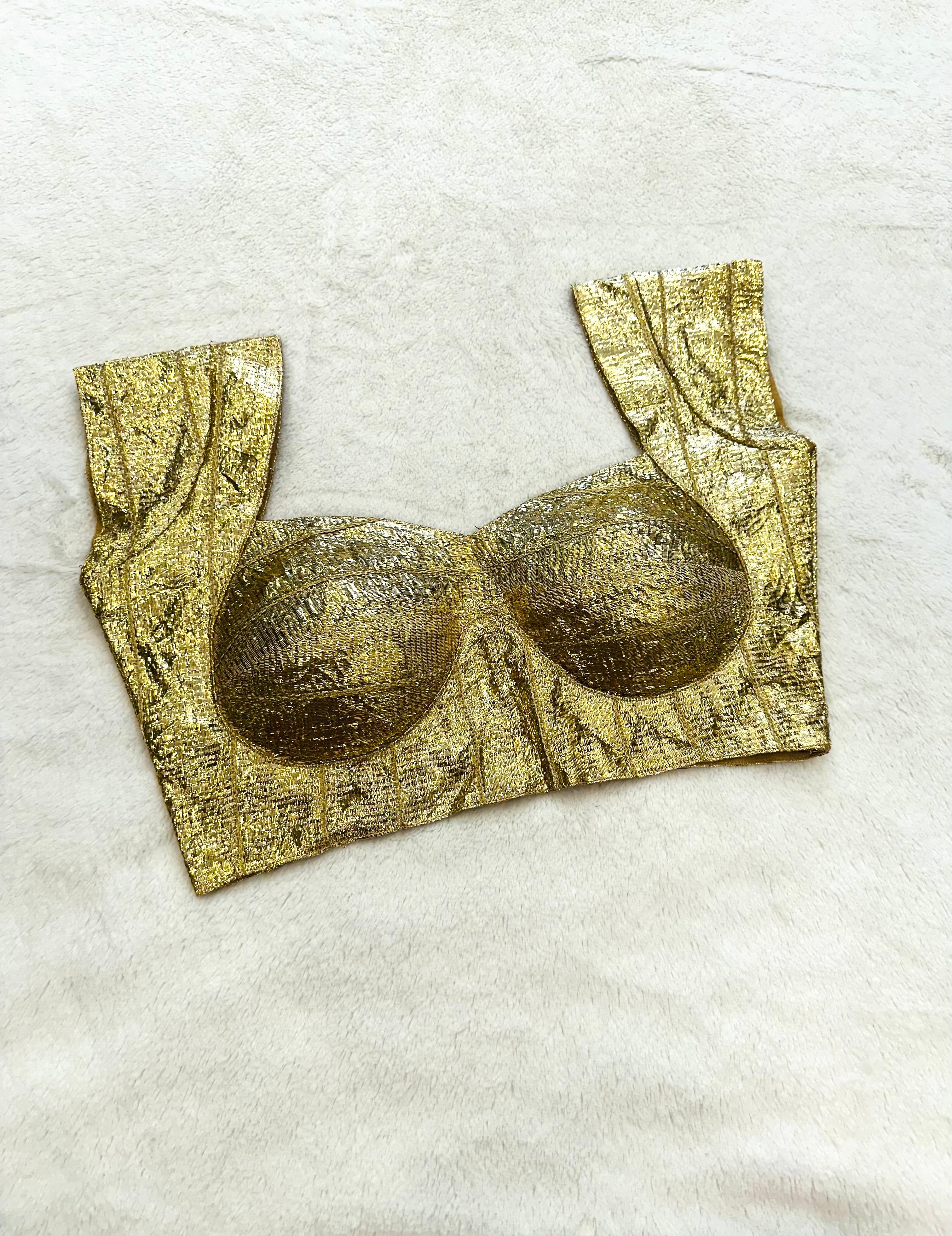 Women’s golden padded blouse with cap sleeves