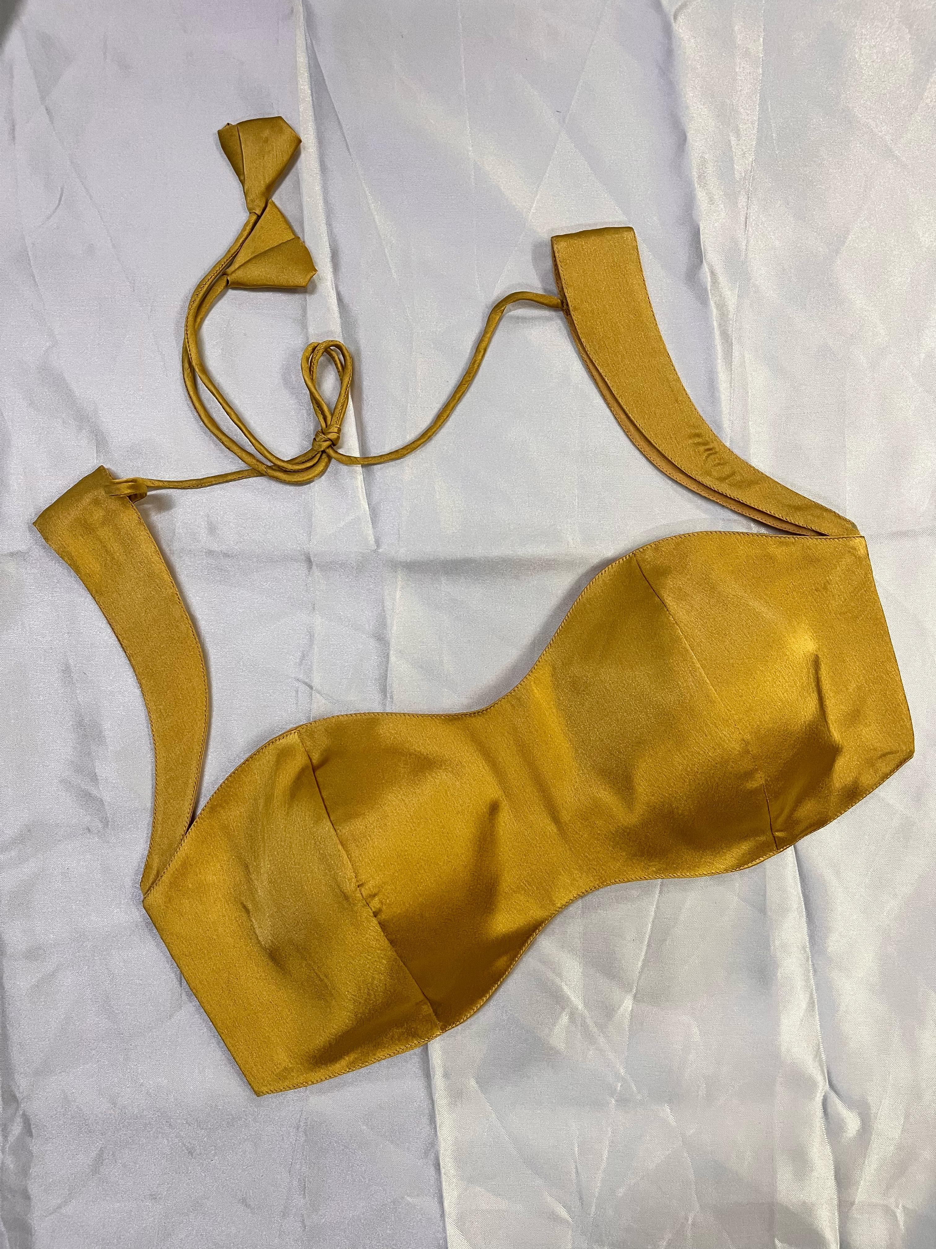 Golden Satin Blouse for Women with Sweetheart Neckline