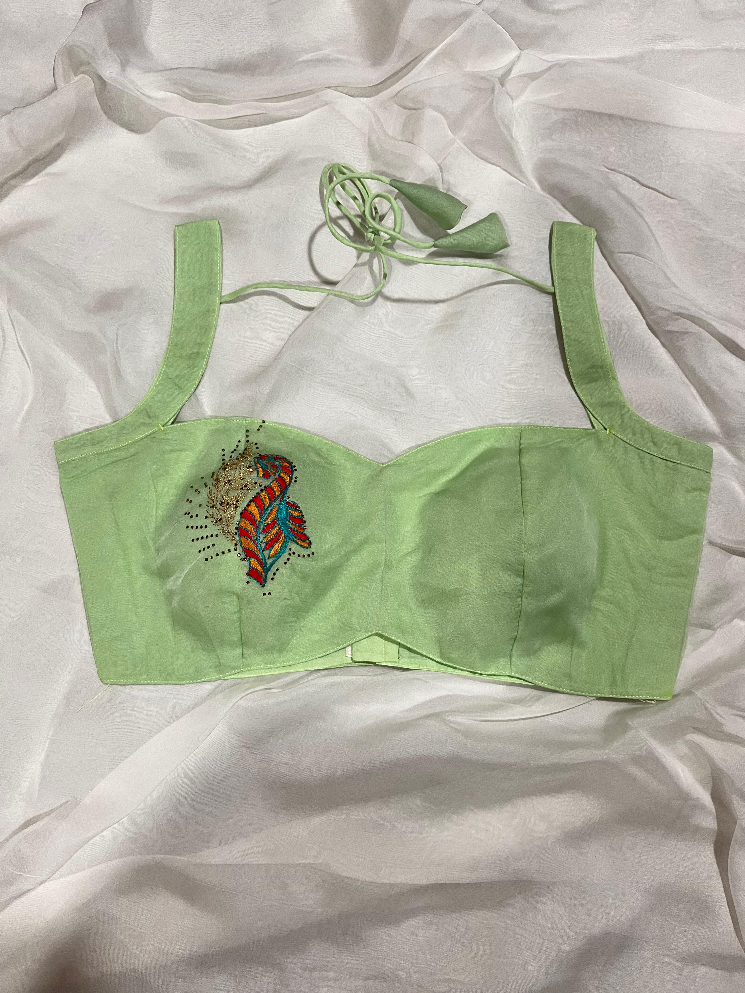 Green Organza Sleeveless Dress with Sweetheart Neck and Padded Cups