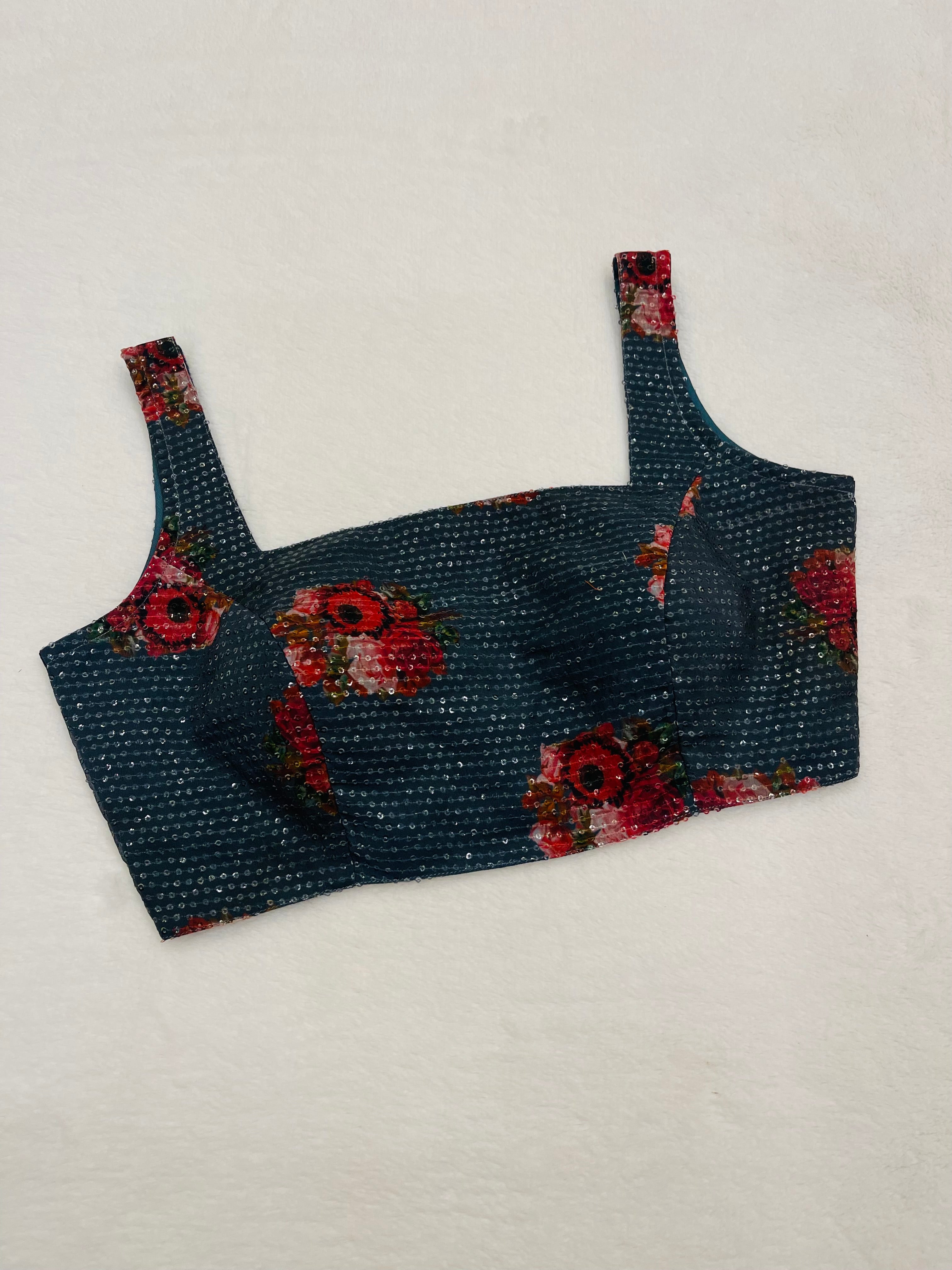 Women Grey georgette sequin sleeveless padded square neck fully stitched blouse