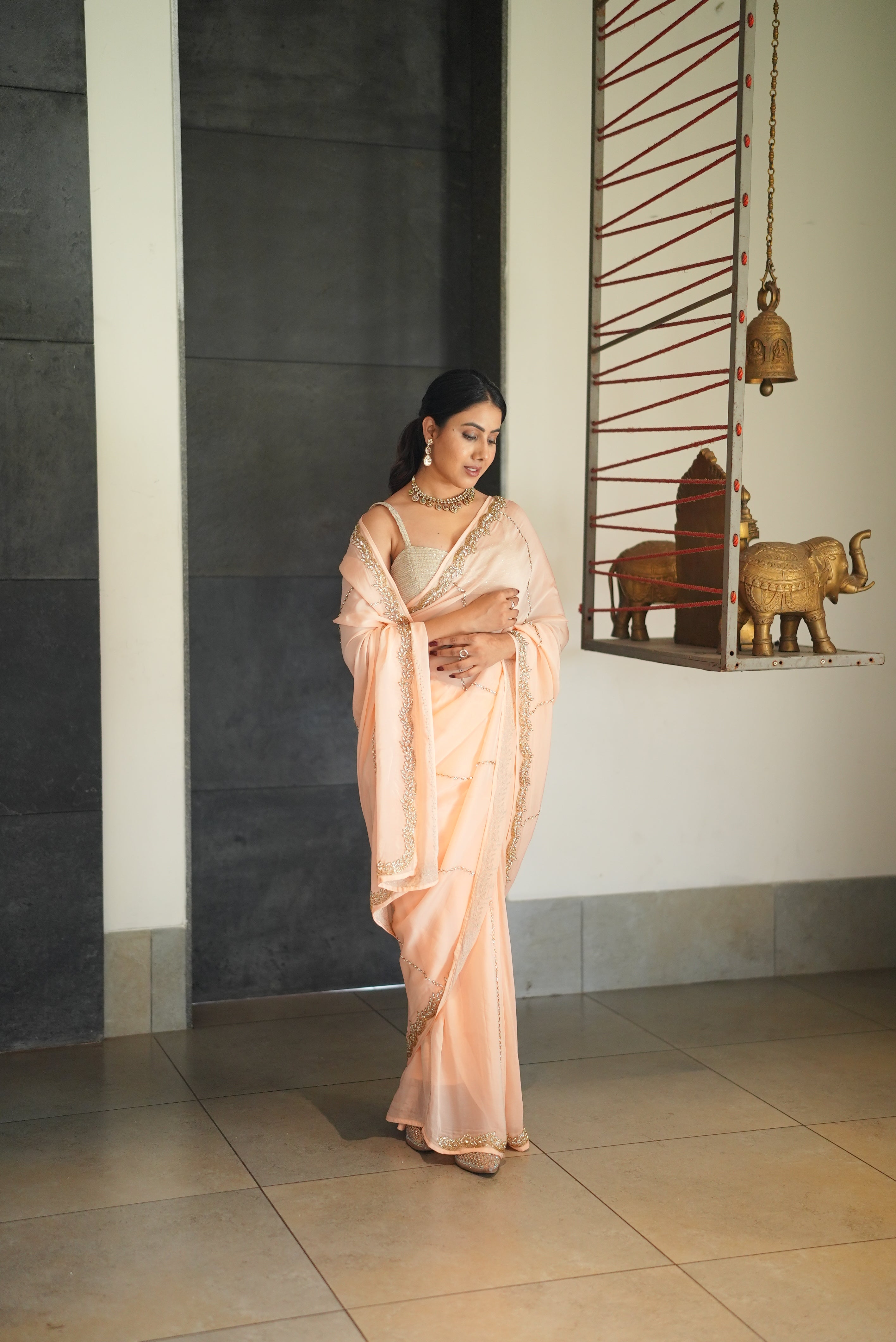Kadambari Organza saree with antique golden work