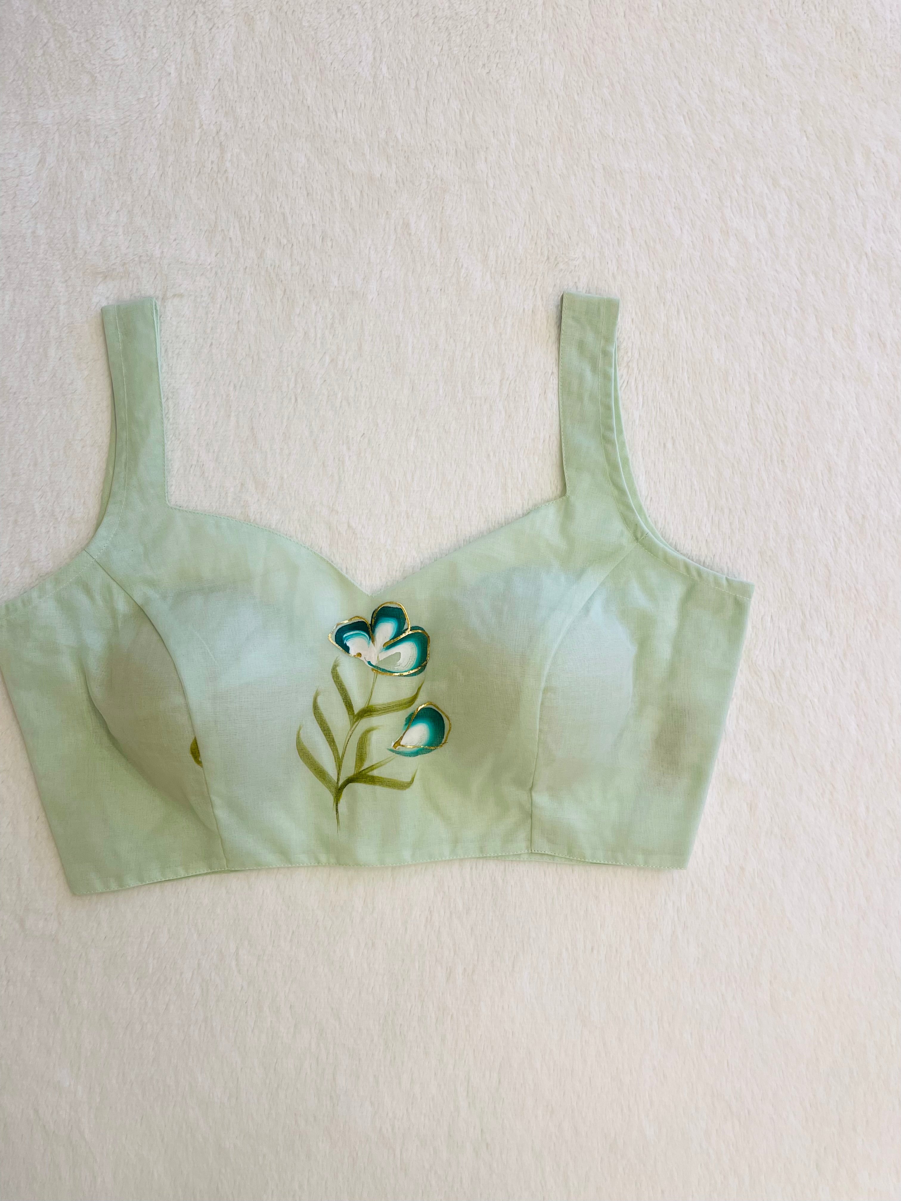 Mint green organza blouse front view sweetheart neck