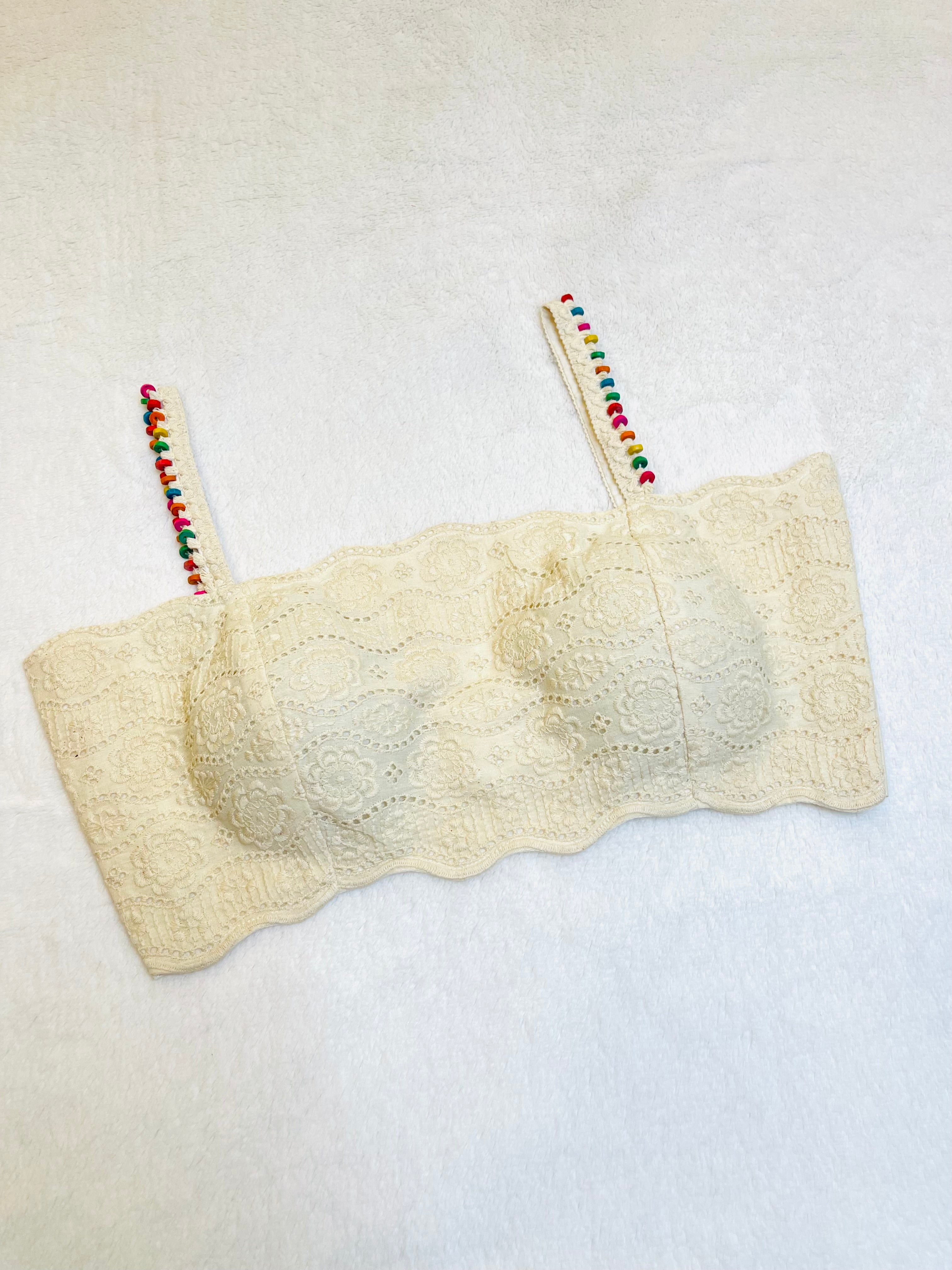 Designer Off white khadi cotton spaghetti strap padded square neck fully stitched blouse