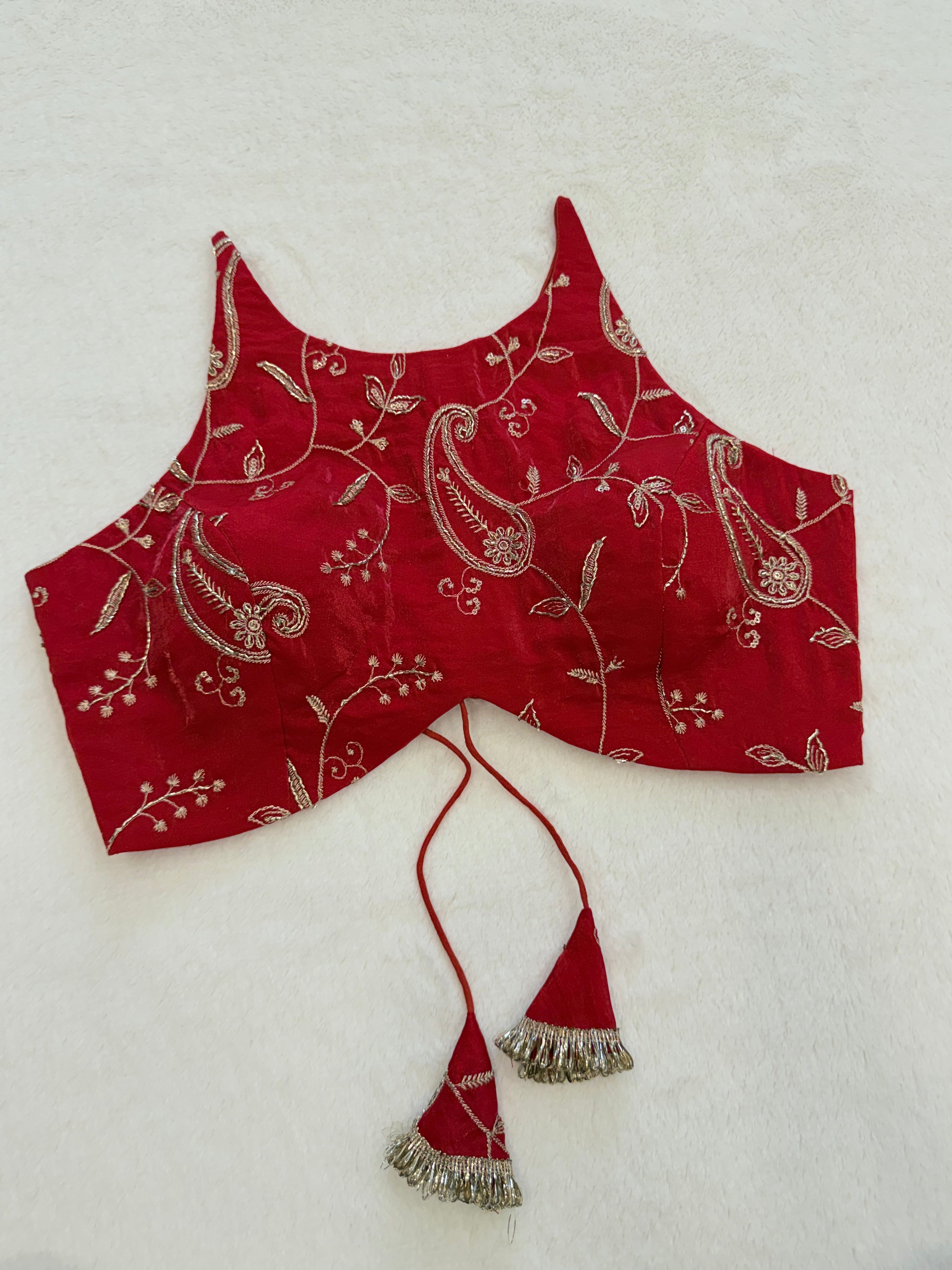 Red organza halter neck sleeveless dress with padded cups