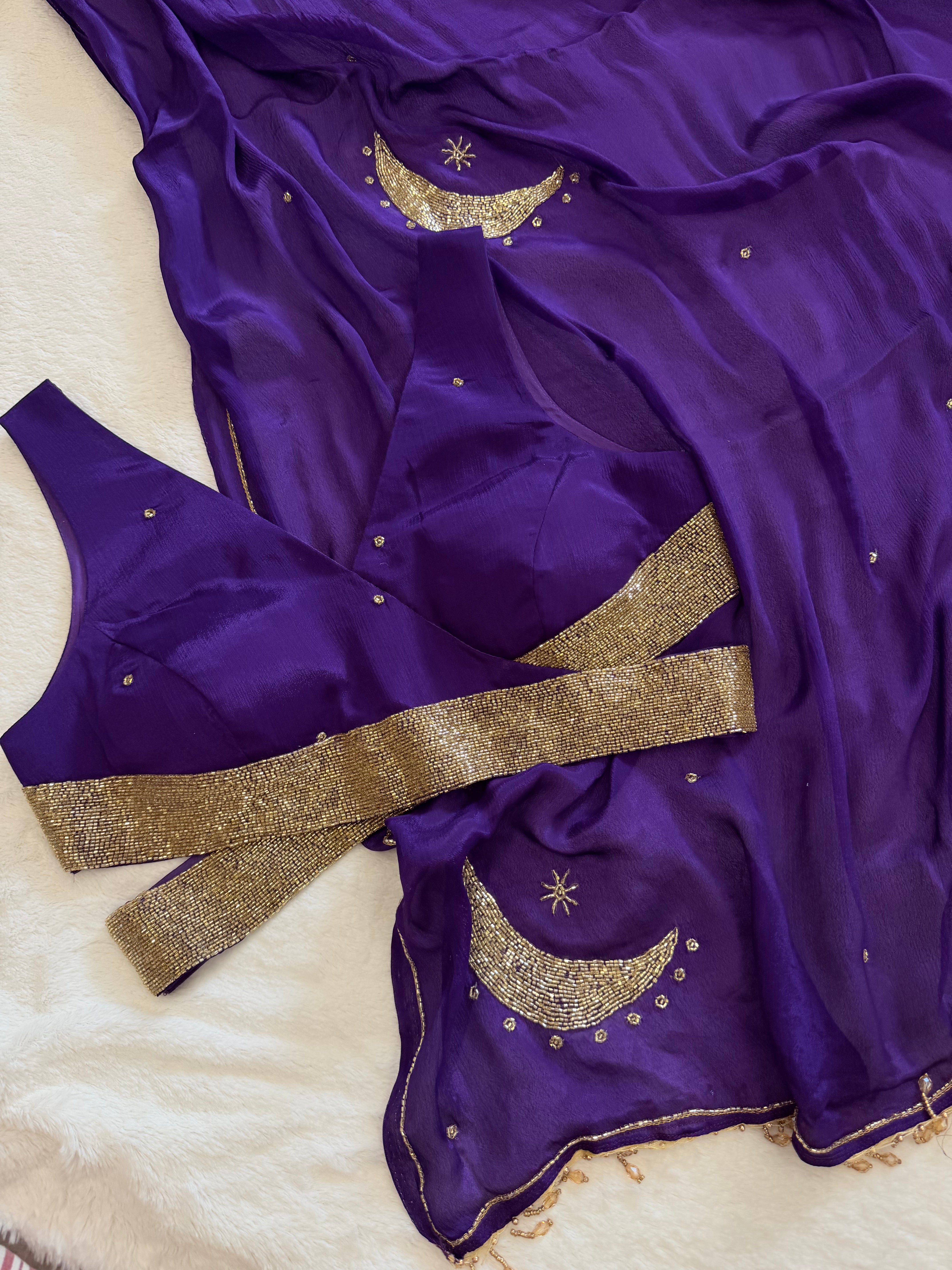 Designer chiffon handwork saree by Sazrika